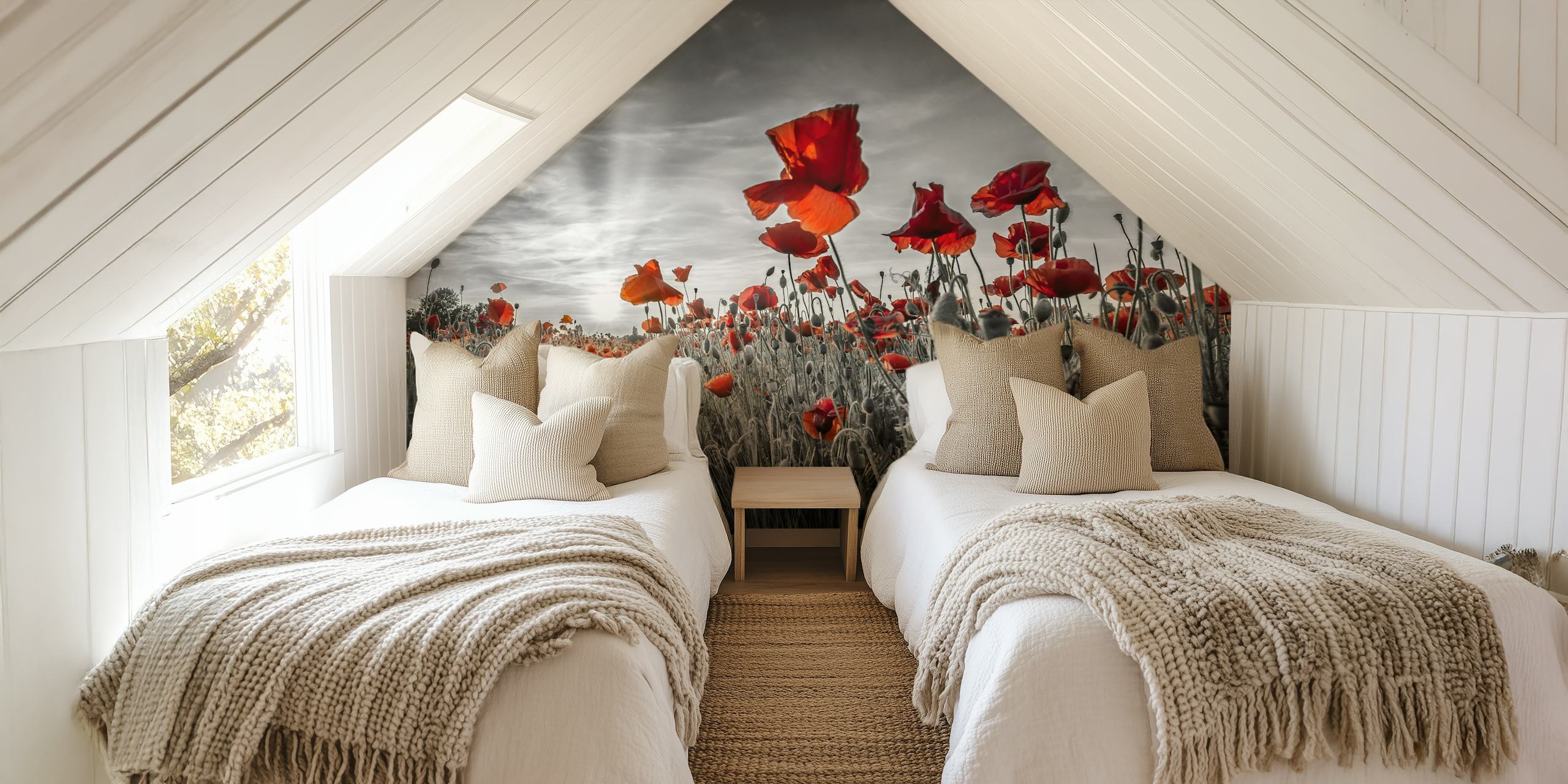 Poppy field ταπετσαρία σε ένα δωμάτιο