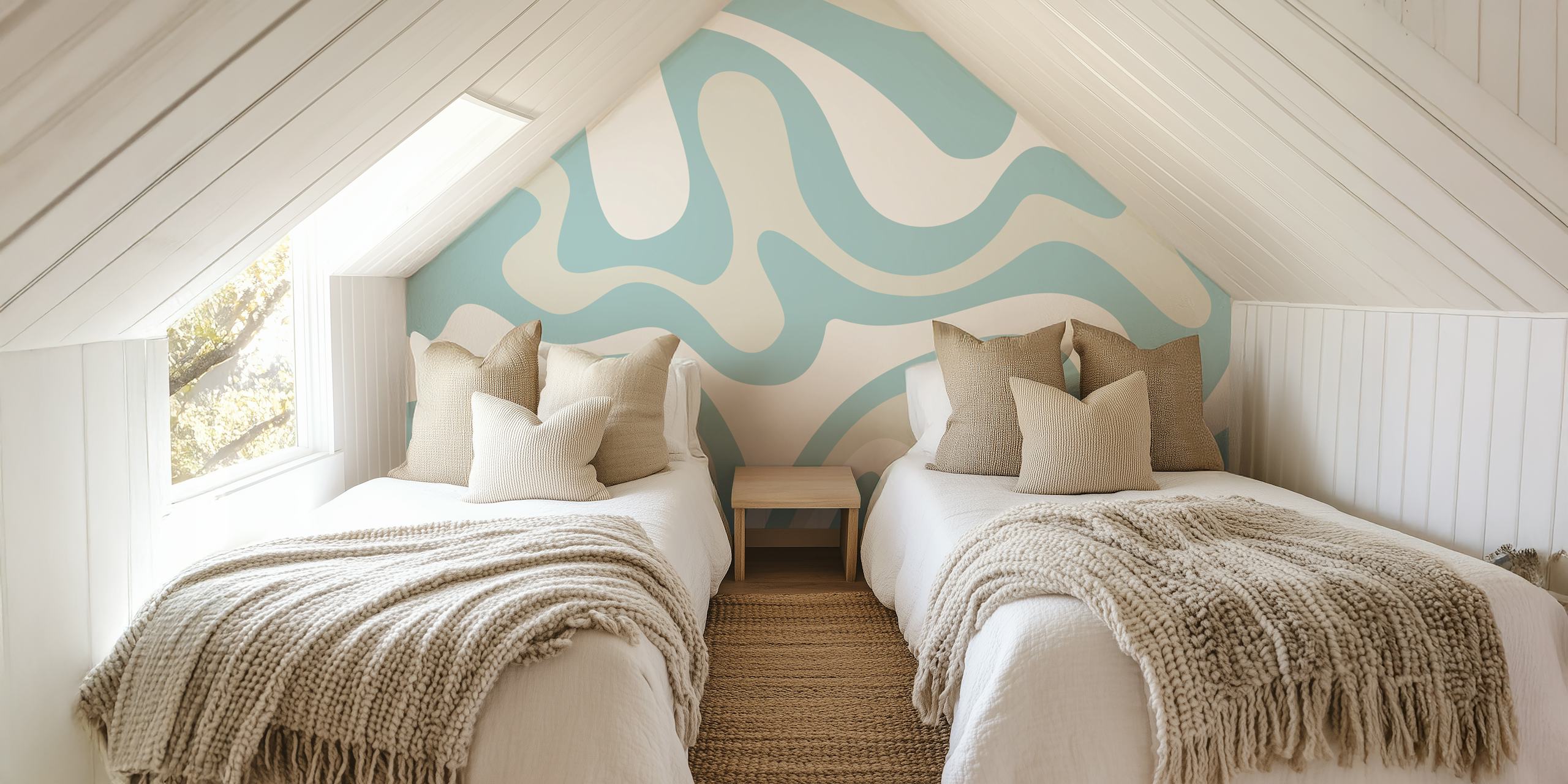 Soft Scandinavian Waves wallpaper in a room