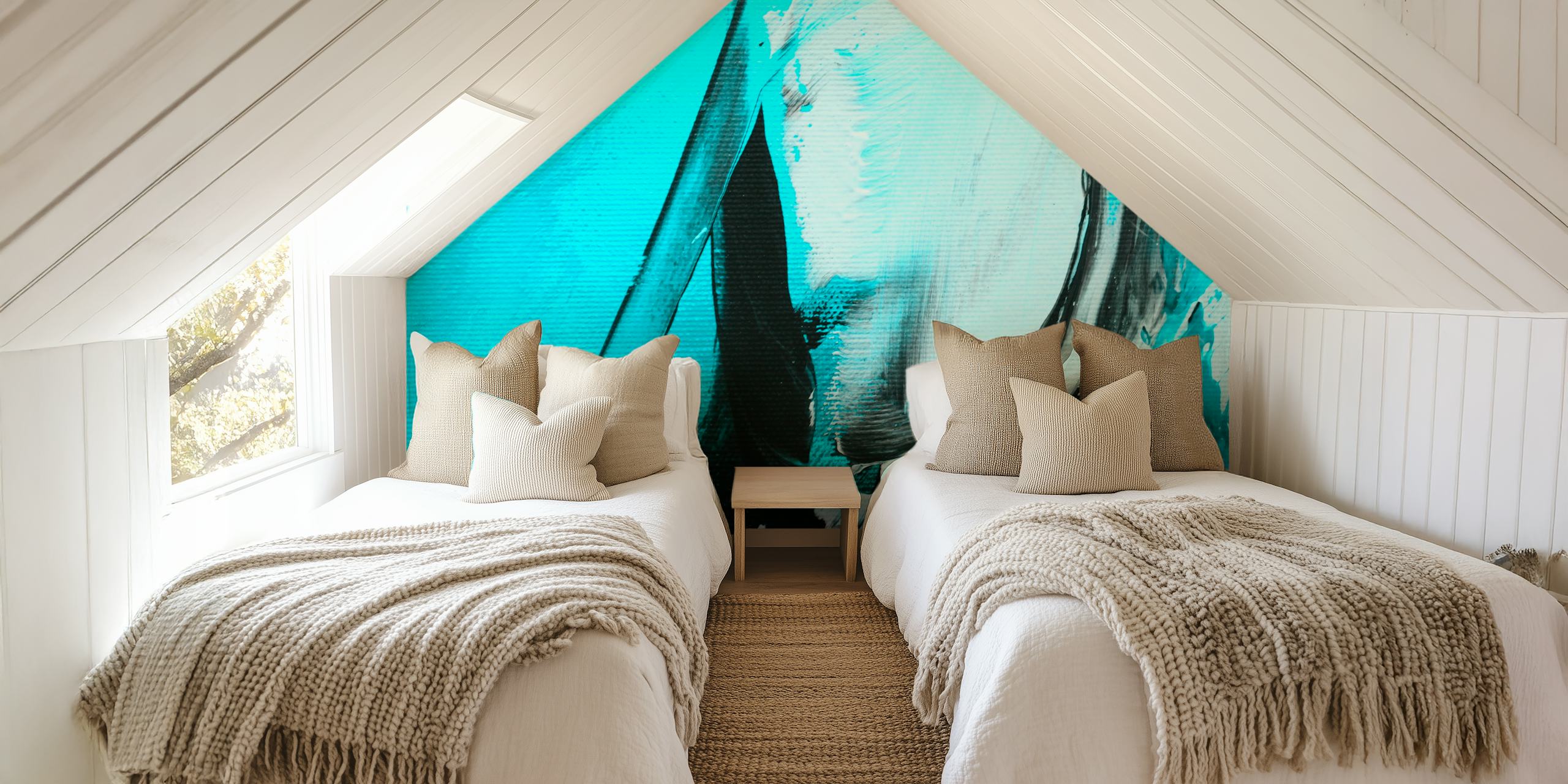 Turquoise and black abstract art wallpaper