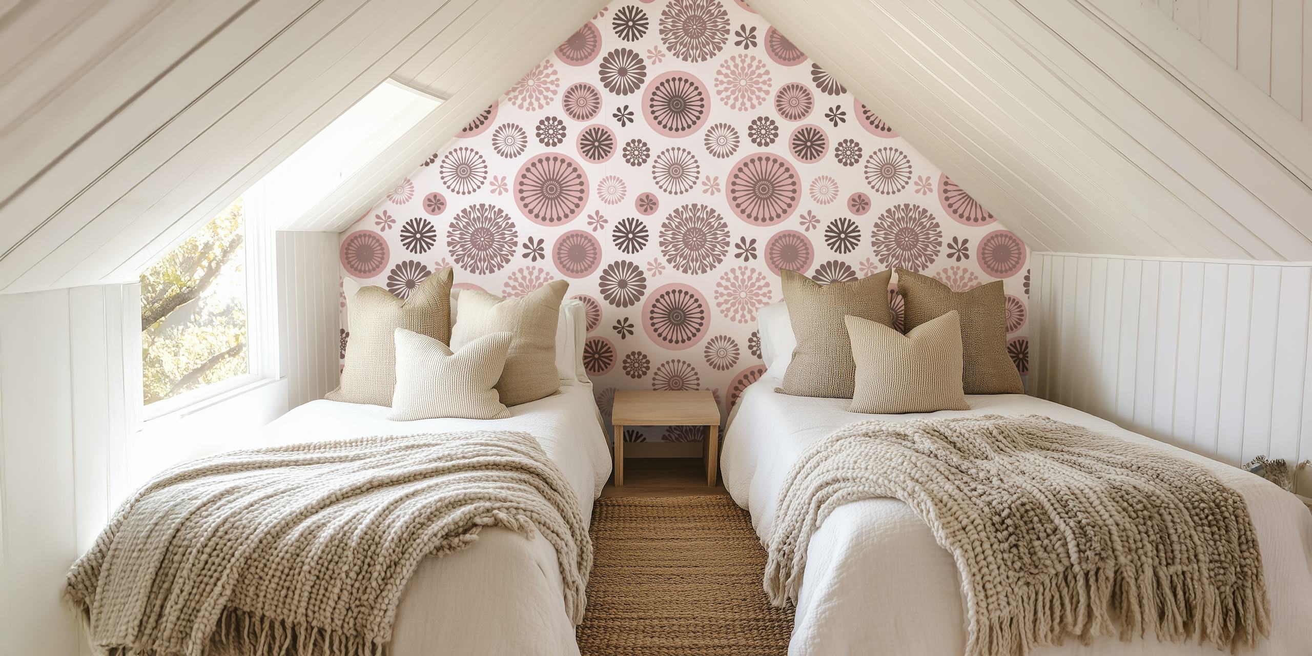Retro floral pattern in pastel pink and brown wallpaper