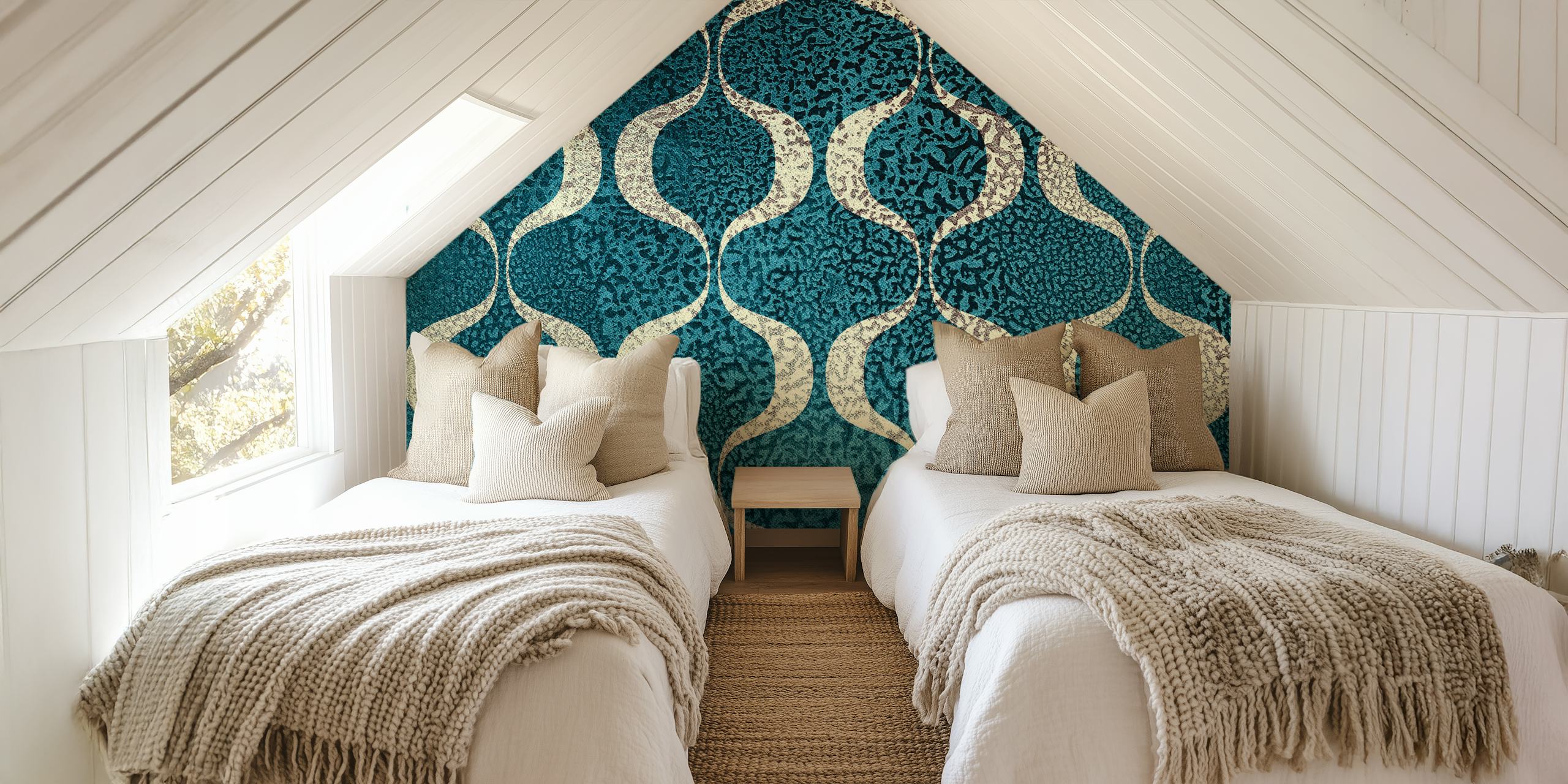 Mural de parede Crazy Mid Century Grunge com padrões e texturas semicirculares azuis