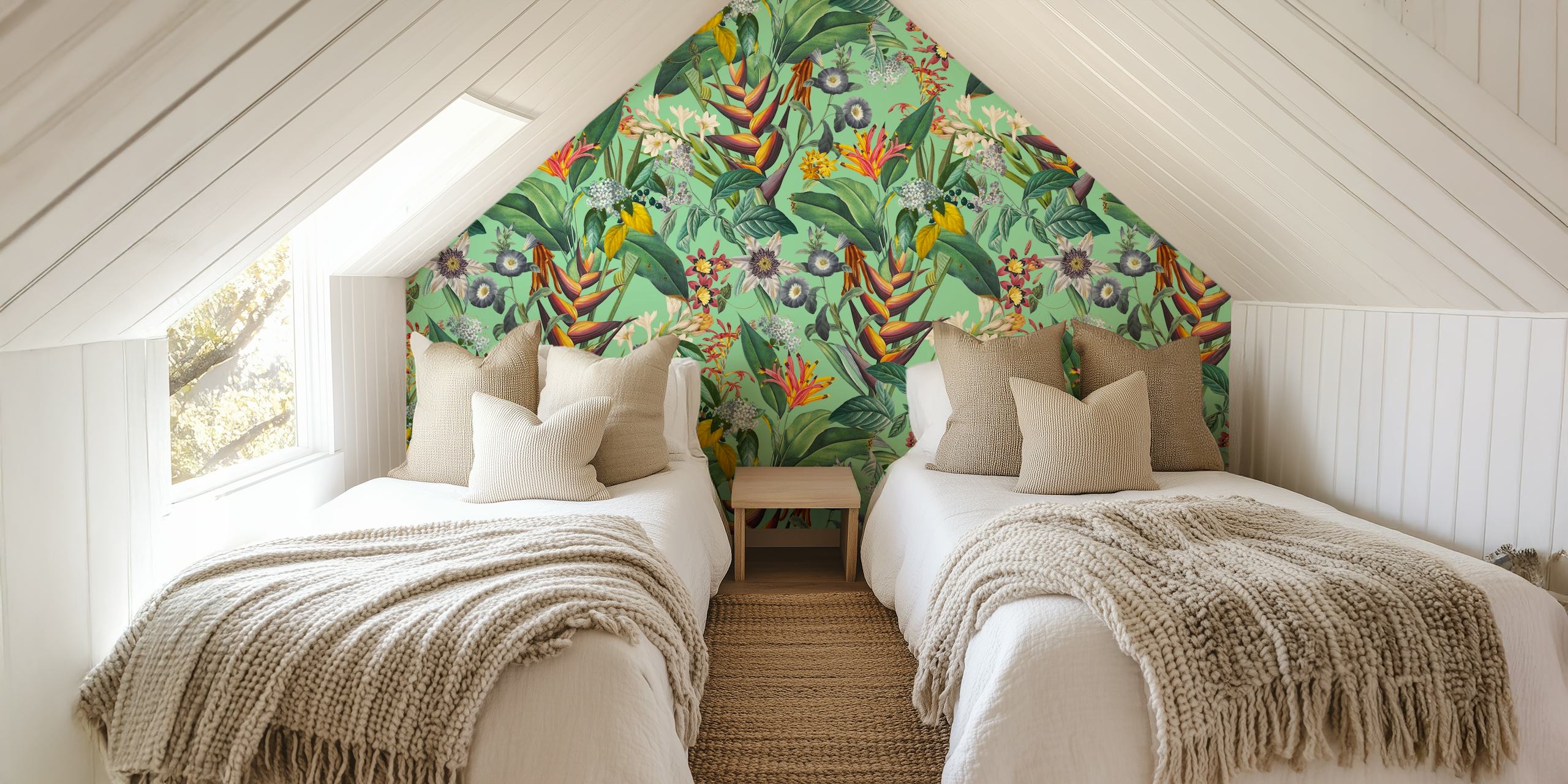 Tropical Flora I wallpaper in a room