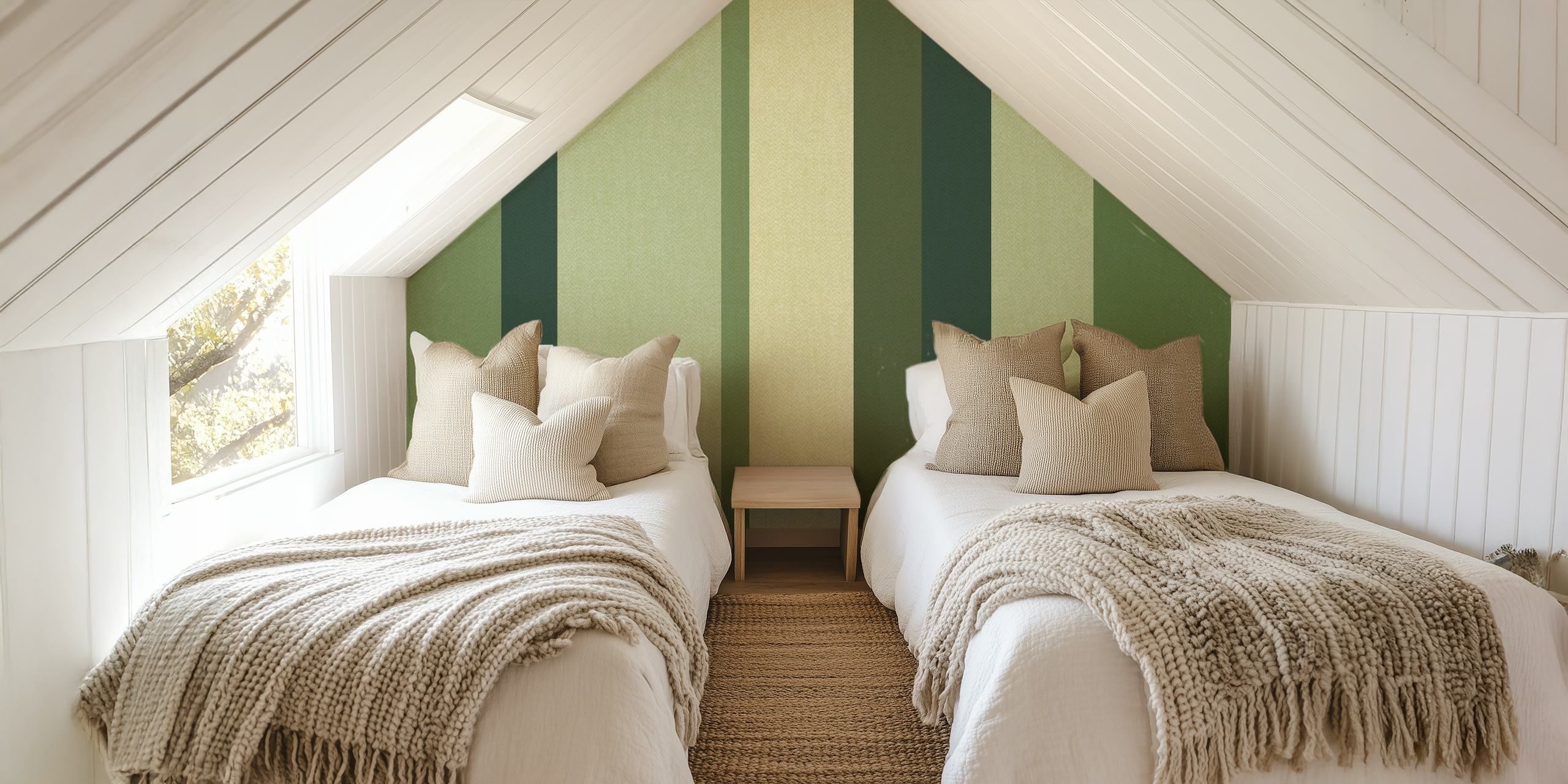 Muted Green Stripes -tapetti huoneasetelmassa