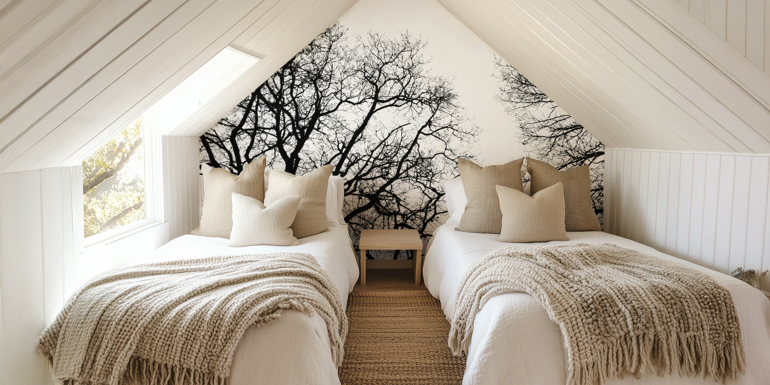 Tree silhouettes wallpaper in a modern room