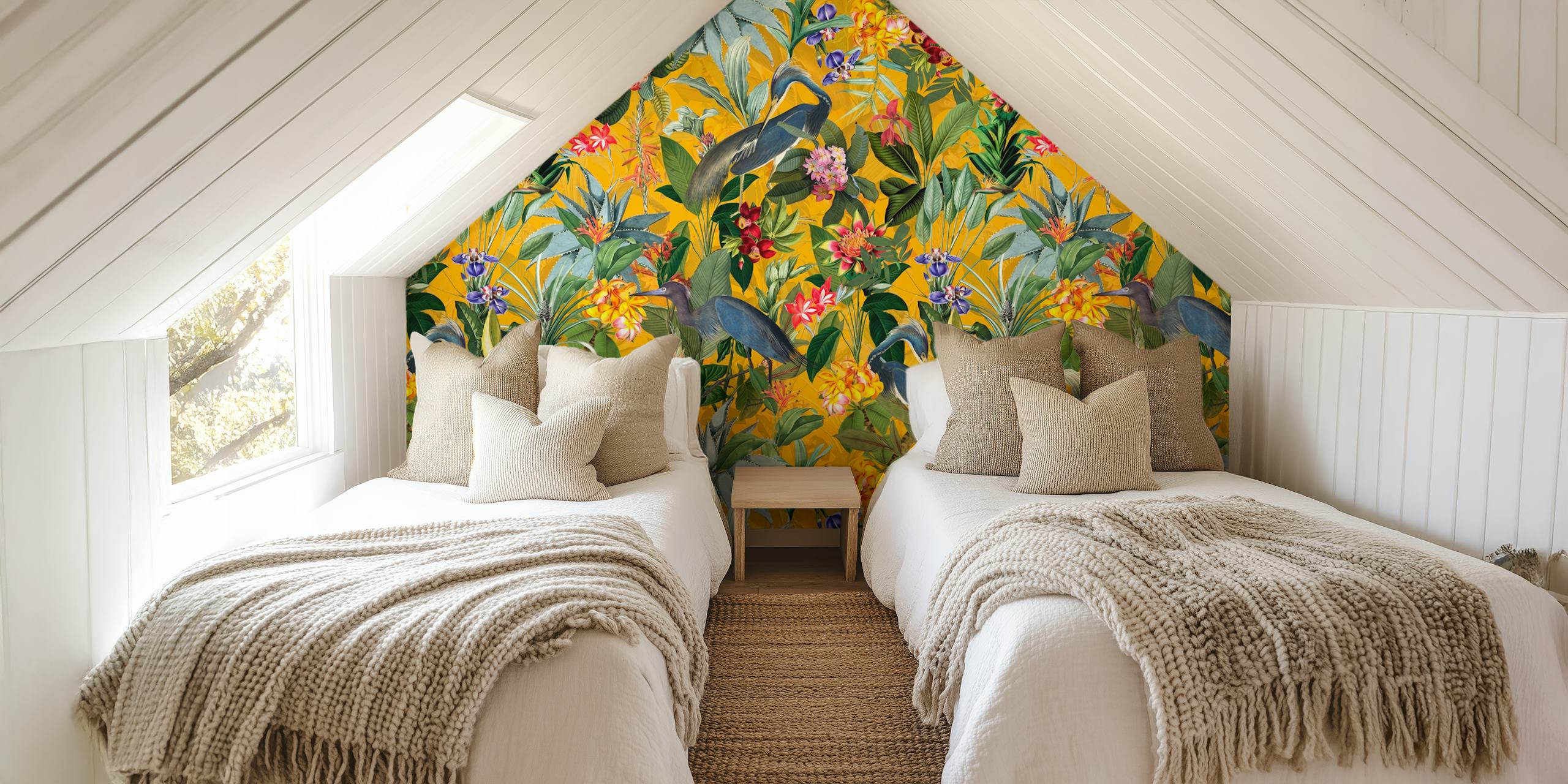 Vibrant Yellow Jungle Wallpaper s Heron Flowers i Blue Herons