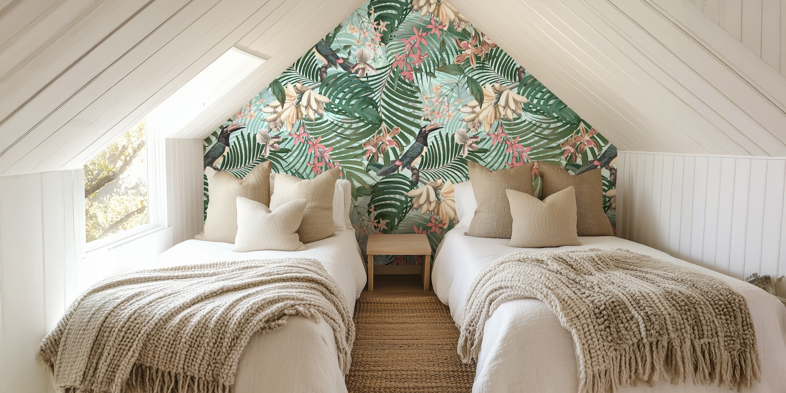 Tropical Toucan Birds Jungle wallpaper in a room