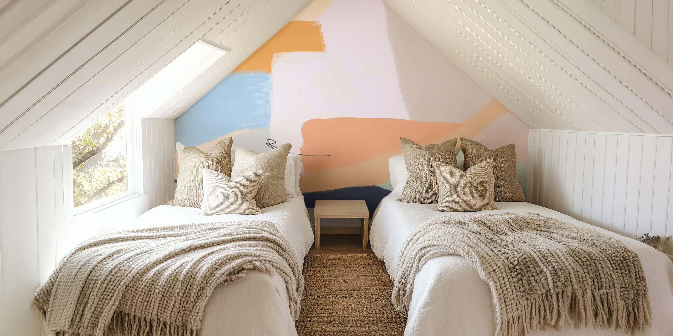 Abstract pastel colors in light blue, peach, and cream wallpaper