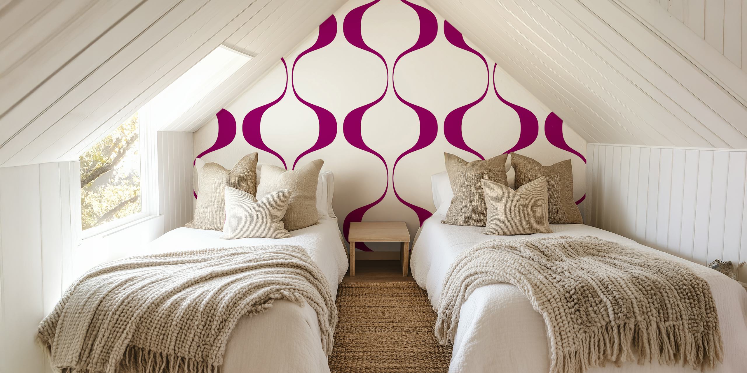 Papel periódico Retro Magenta Geo Abstract Waves en una habitación