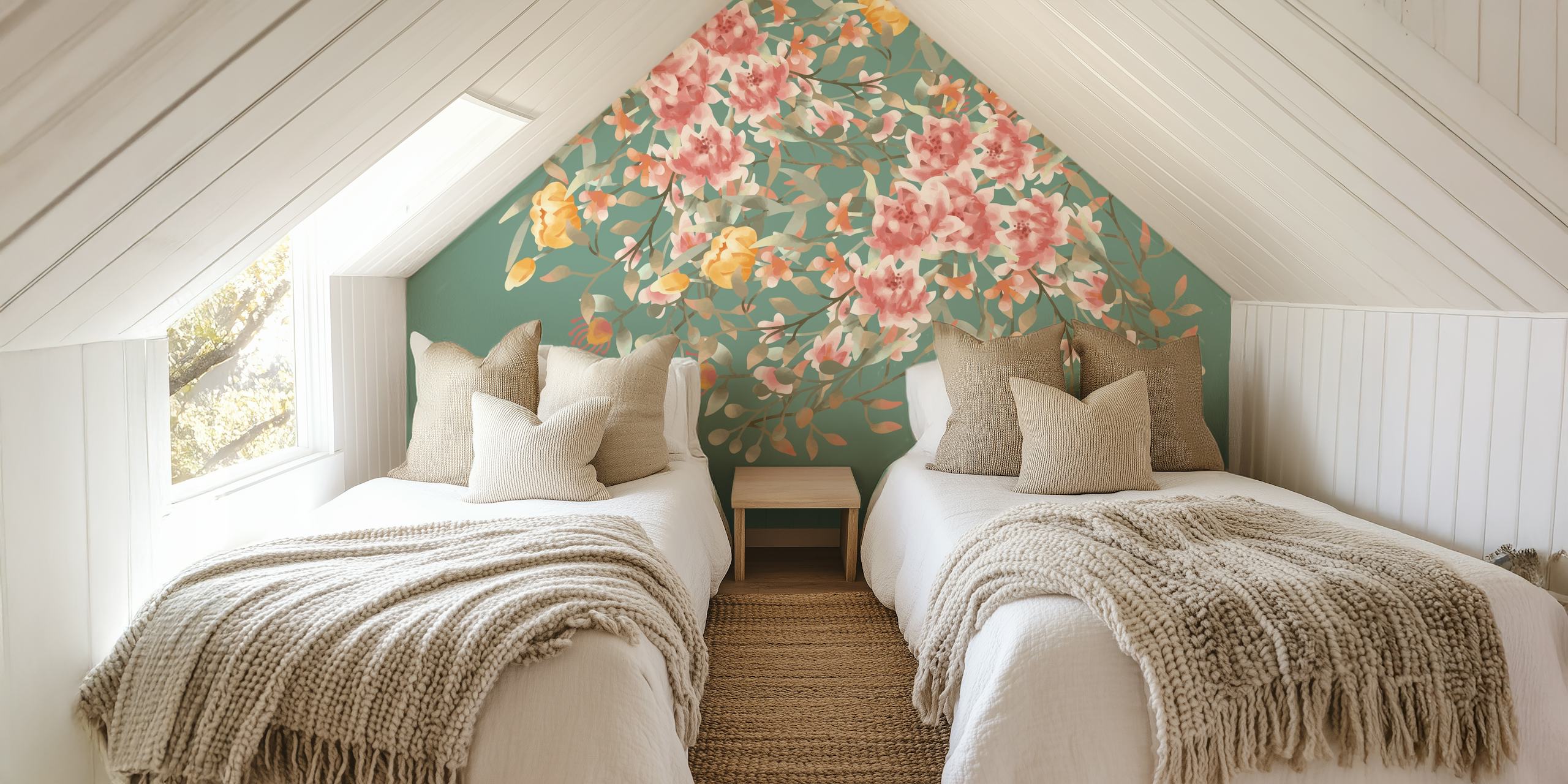 Papier peint aquarelle avec bordure de fleurs sauvages sur fond discret