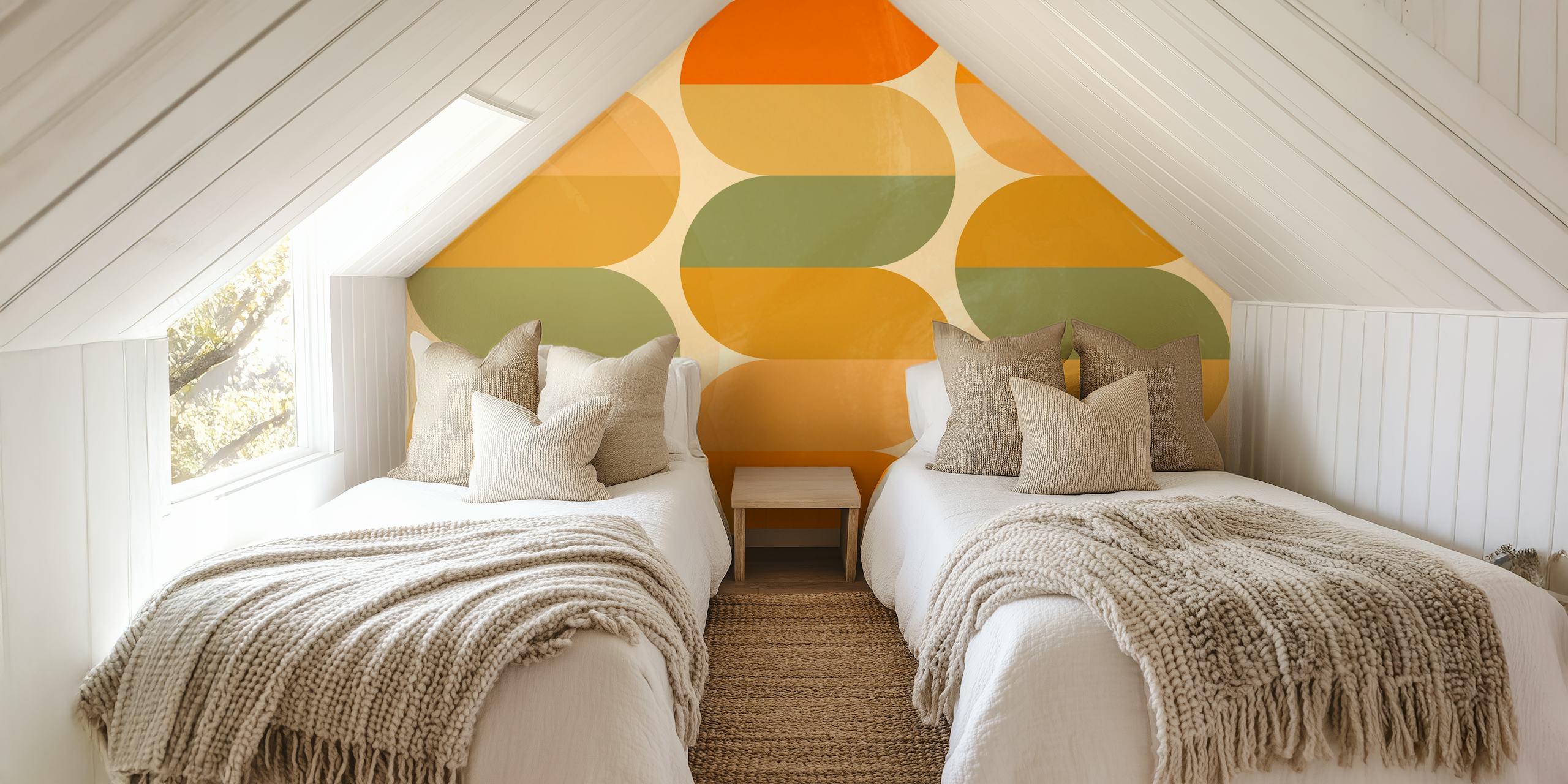 Mid-Century Sunshine Waves wallpaper in a room