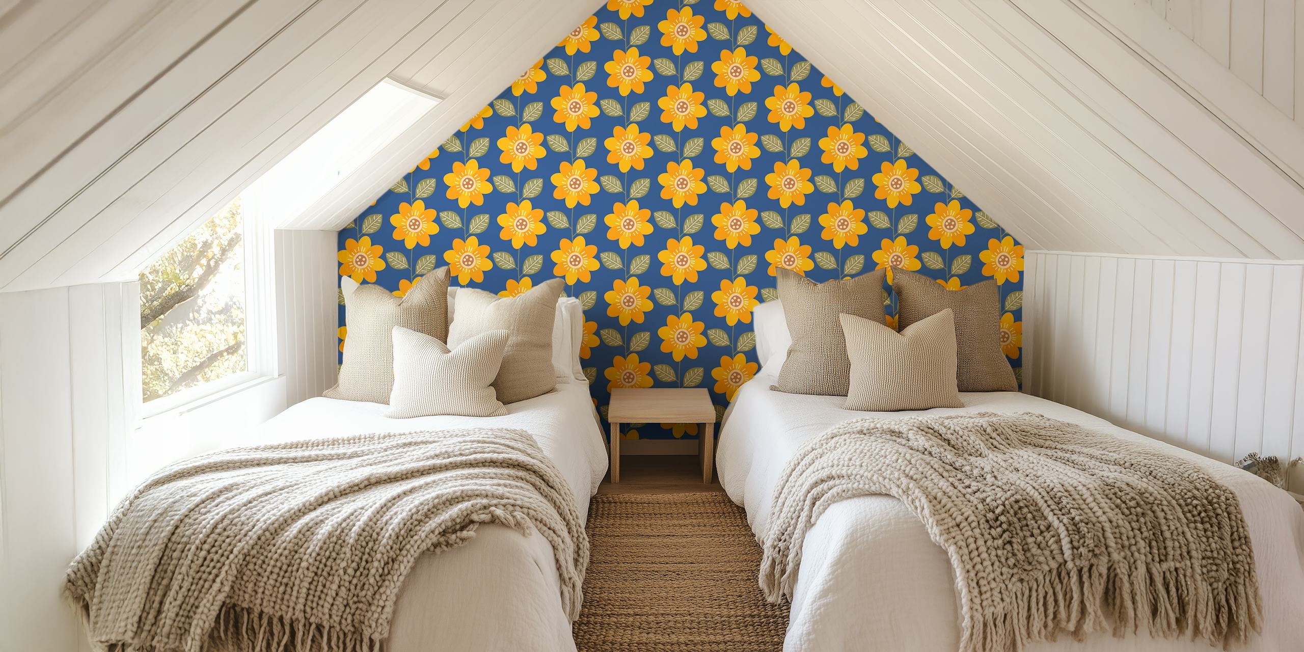 Papel de parede Sunflower Pattern em um quarto