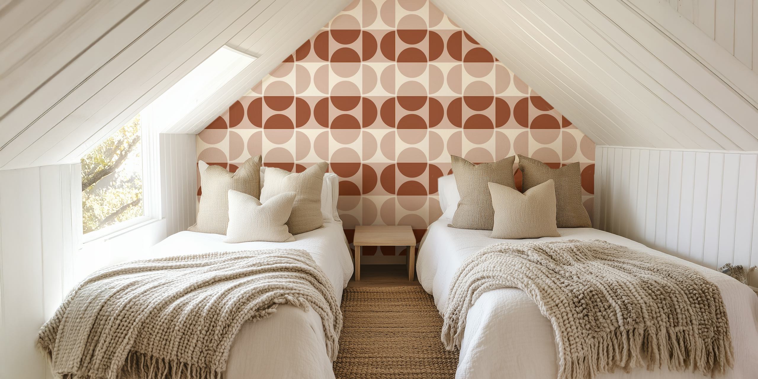 Modern geometric design with brown and beige circular patterns wallpaper