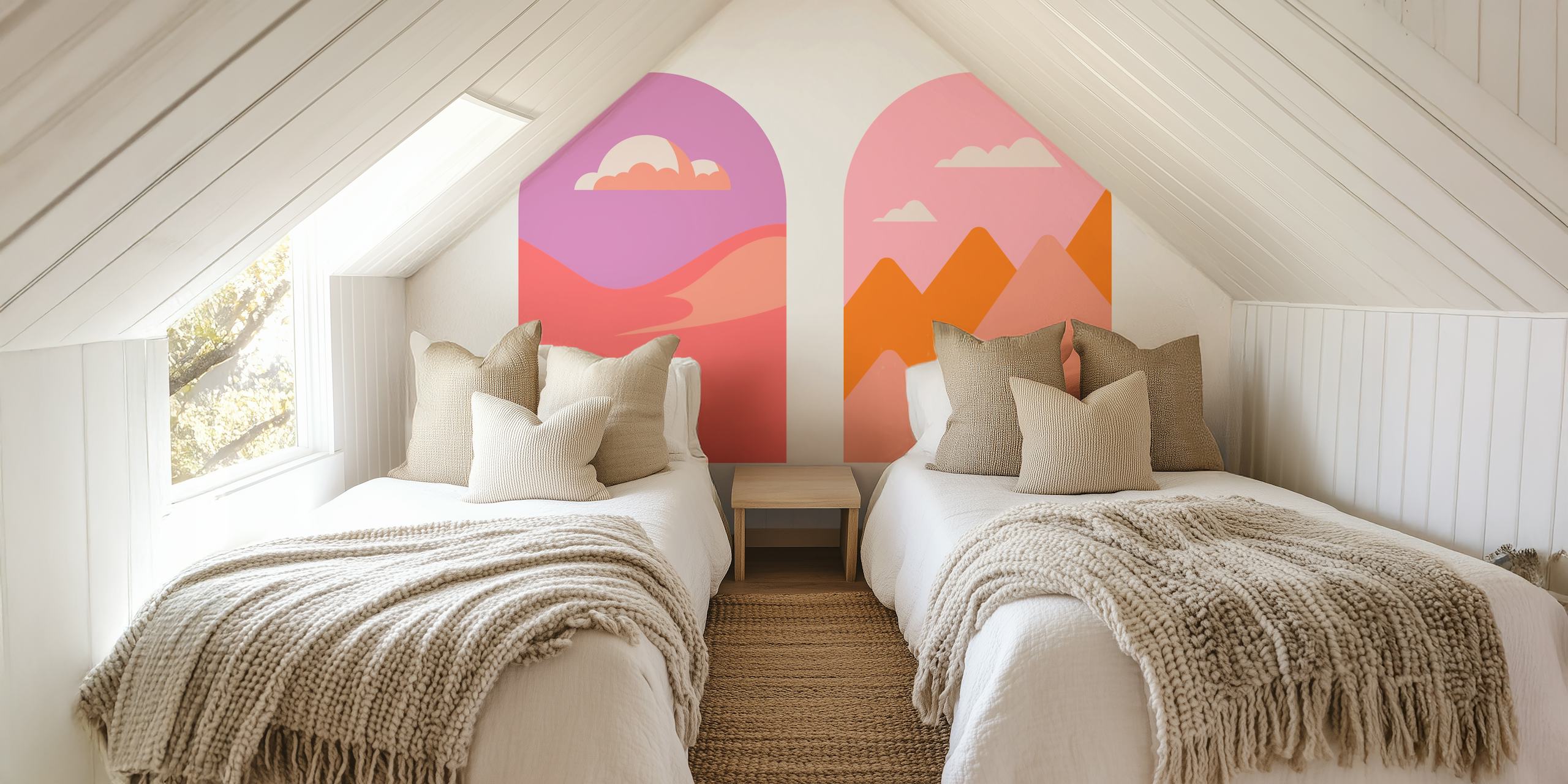 Boho landschap behang in een gezellige kamer