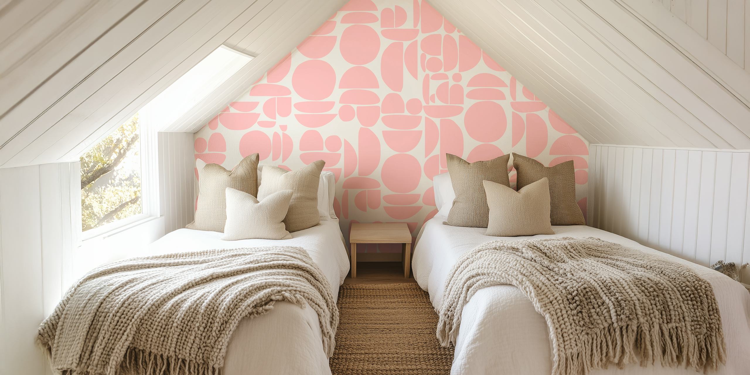 Geometric shapes in pastel pink on light background wallpaper