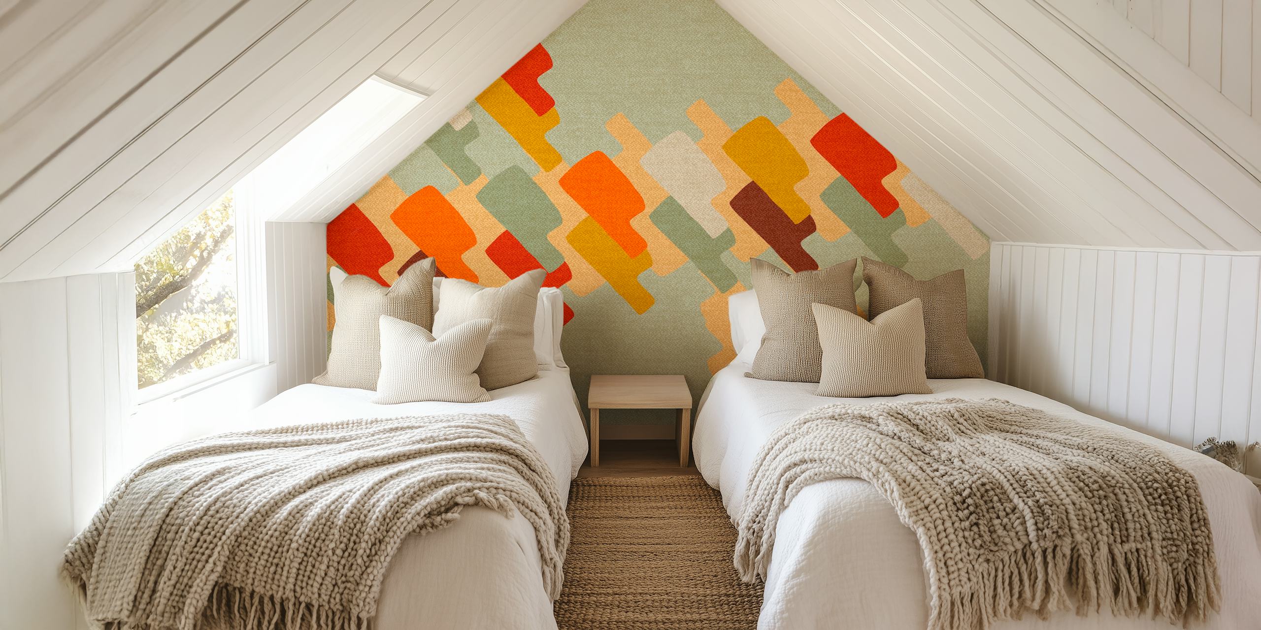 Papel pintado geométrico abstracto en una habitación