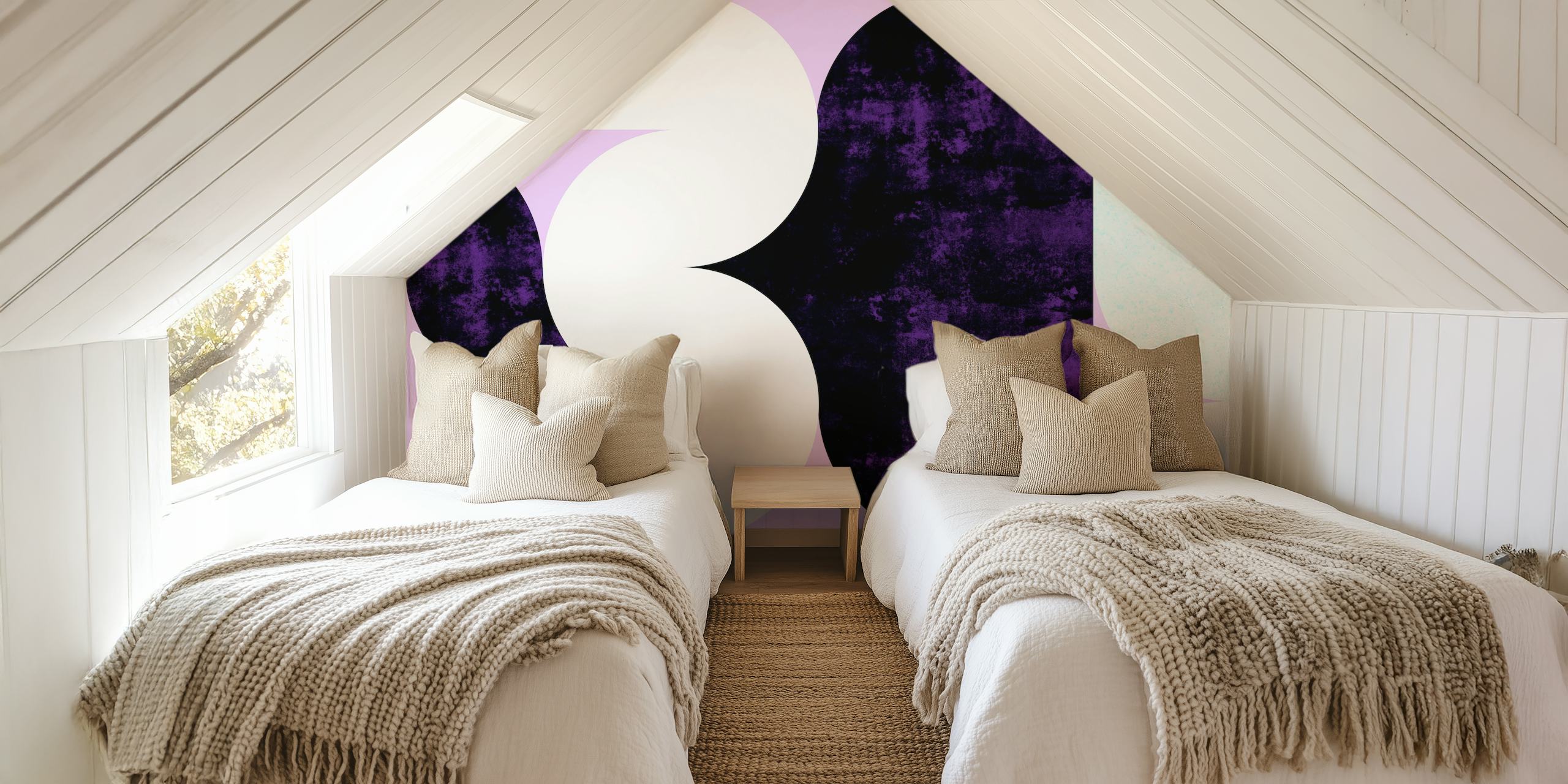 Mid-Century Modern Round Geometry Purple Tapete im Raum