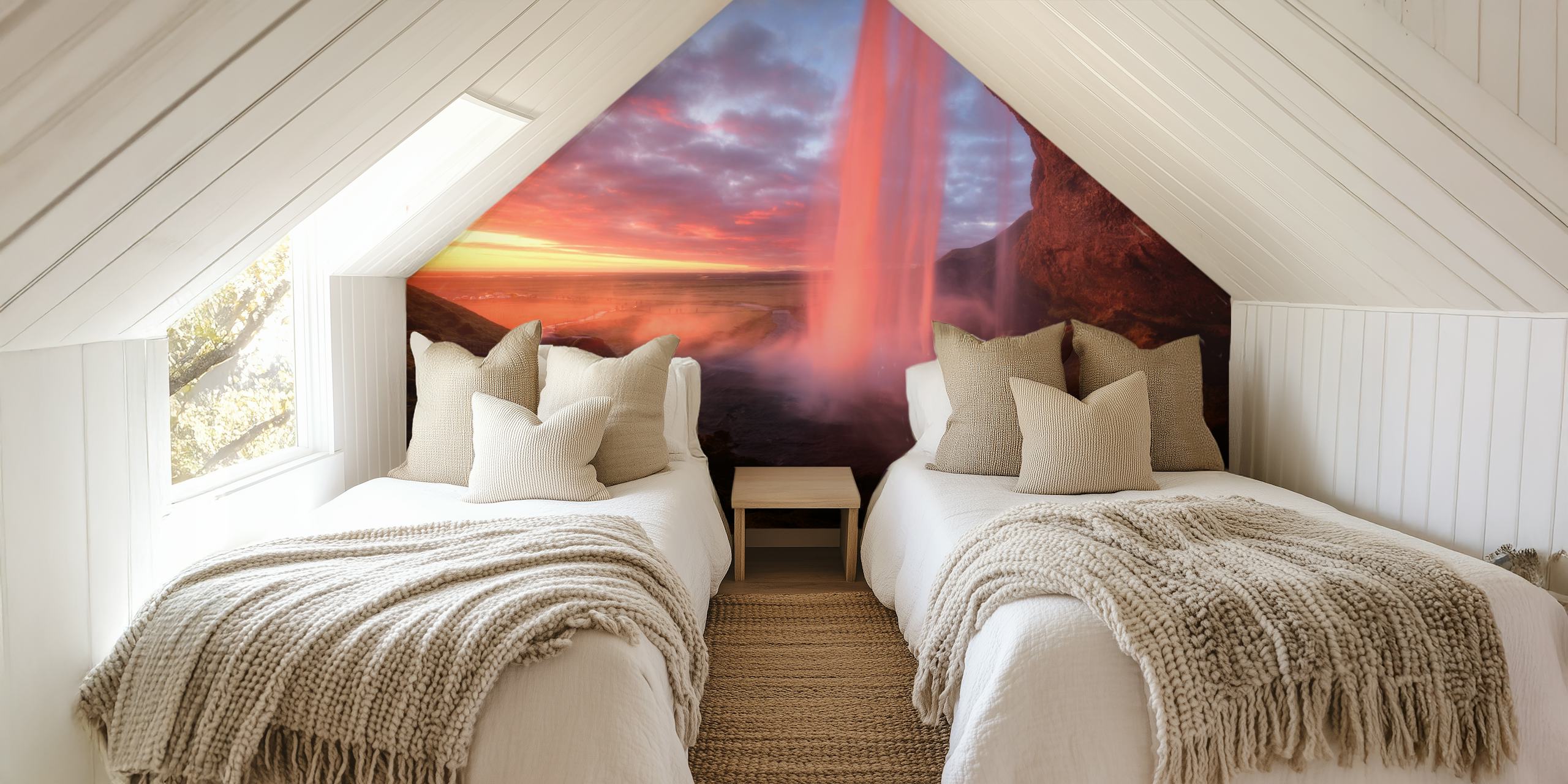 Une fresque murale en cascade aux couleurs du coucher du soleil, nommée « The Burning Falls »