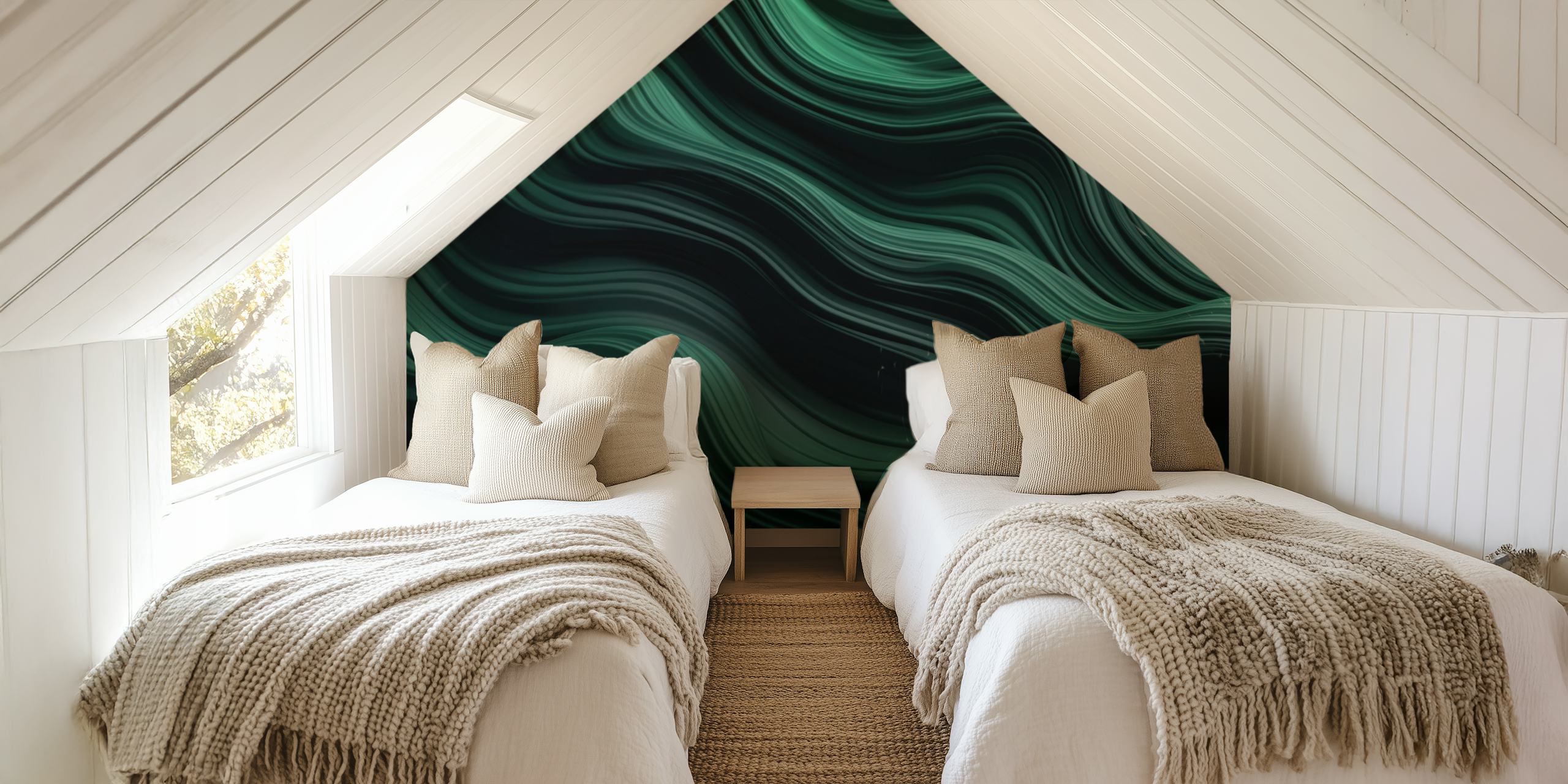 Emerald Green Waters Ethereal Waves wallpaper in a room