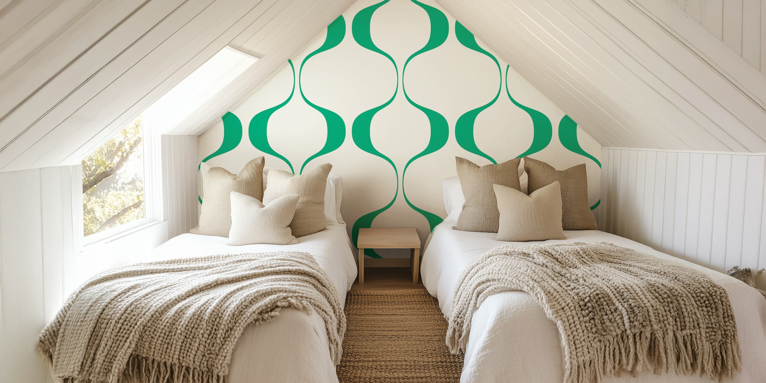 Green Retro Abstract Geo Wave wallpaper in room