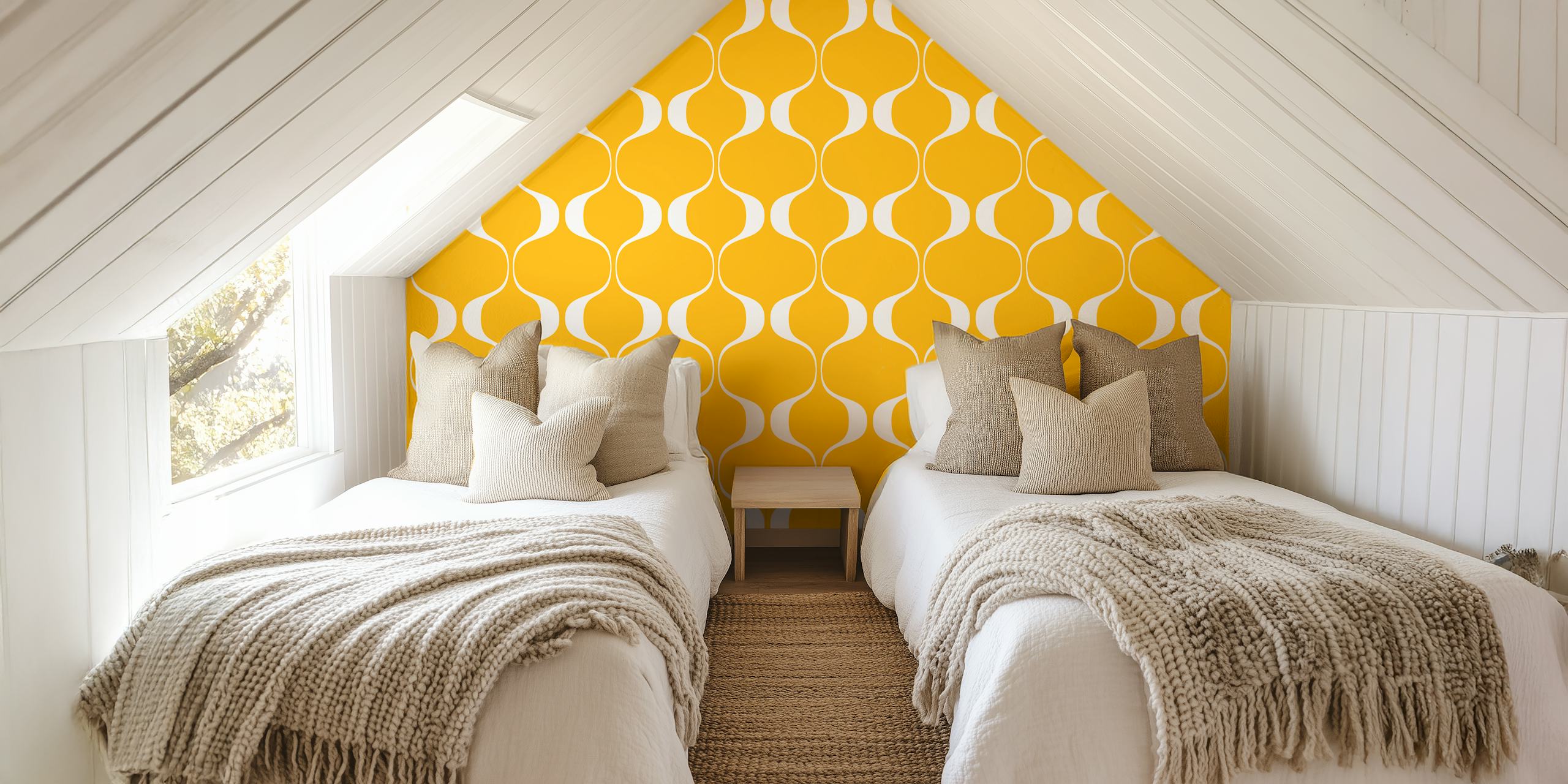 Mustard retro geometric waves pattern wallpaper