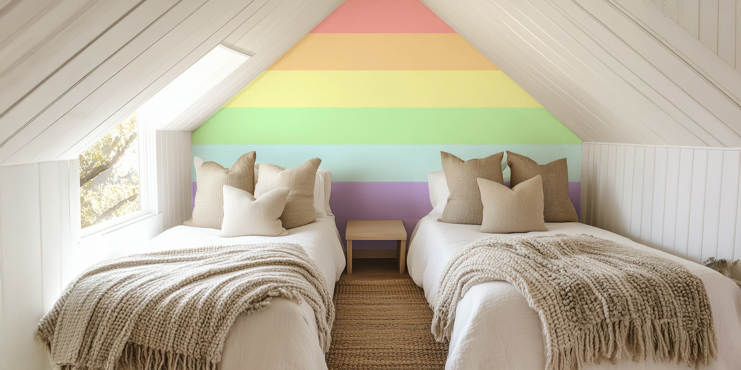 Pastellfarbenes Regenbogen-Wandbild mit sanften, ruhigen Farbtönen für die Inneneinrichtung
