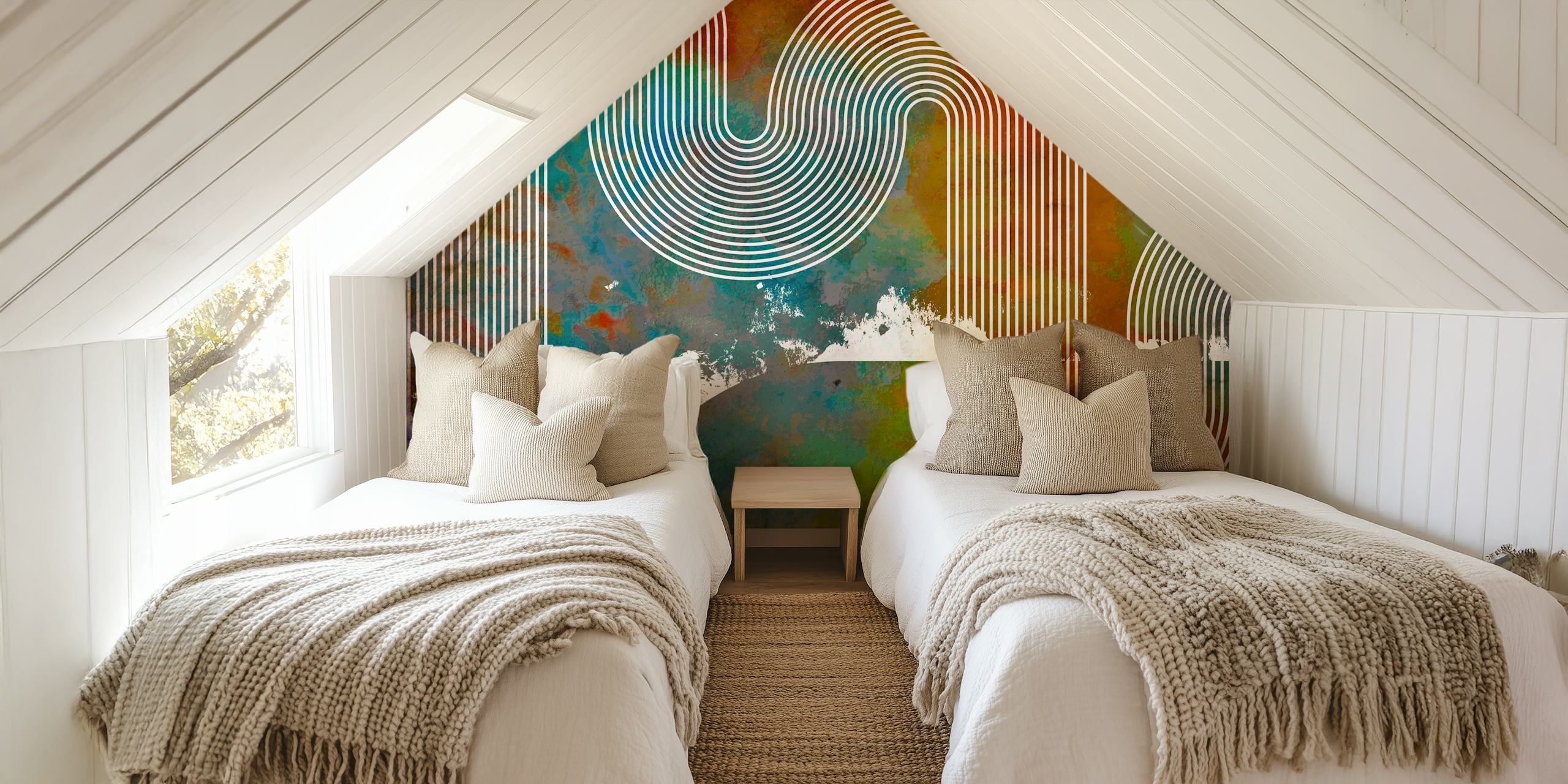 Papier peint Grunge Rainbow Line Art dans une pièce