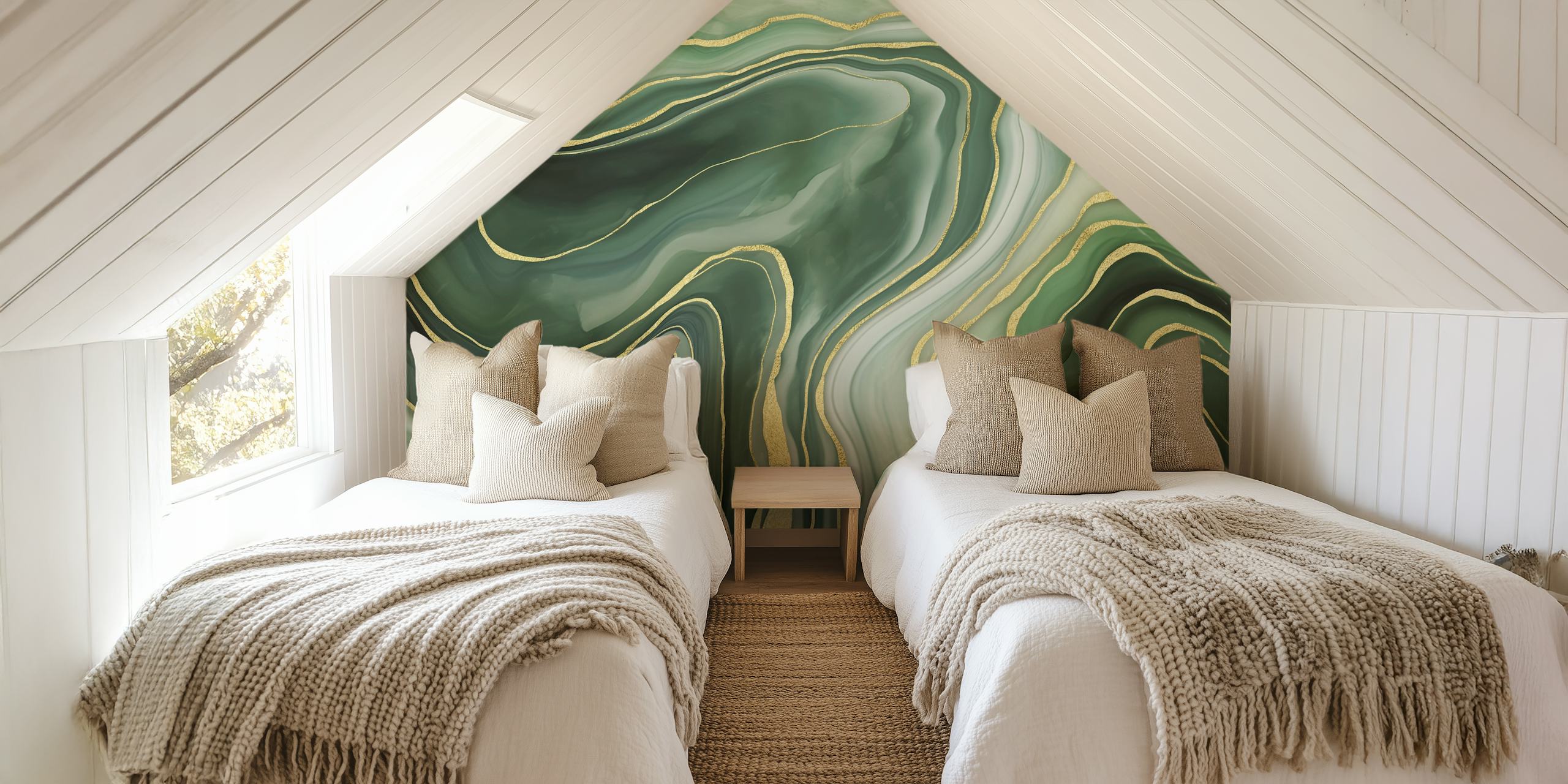 Marble Reverie Jade Green Tapete in einem Zimmer