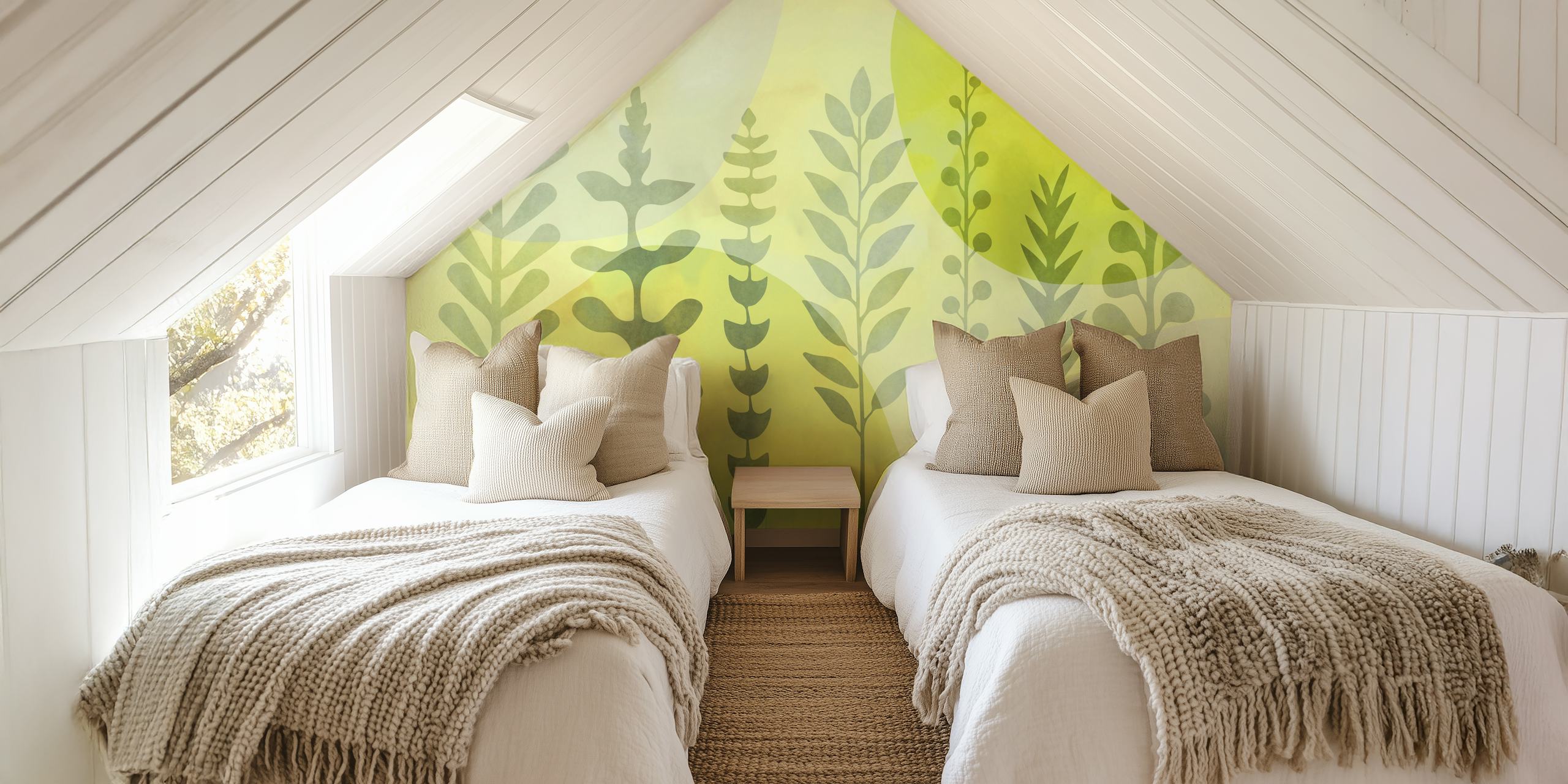 Whimsical Lime Green Nature tapet i et rom