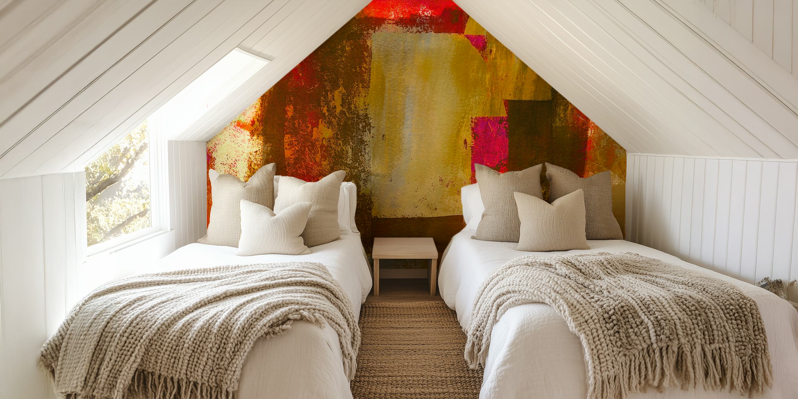 Earthy Bauhaus oppervlakteontwerp behang in een kamer