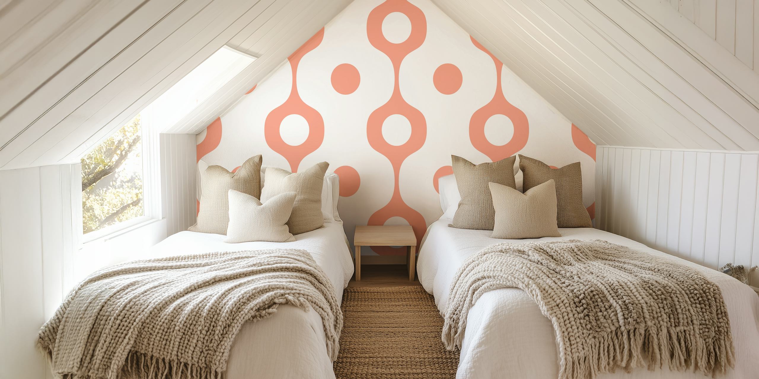 Fotomural Patrón geométrico retro años 70 blanco rubor