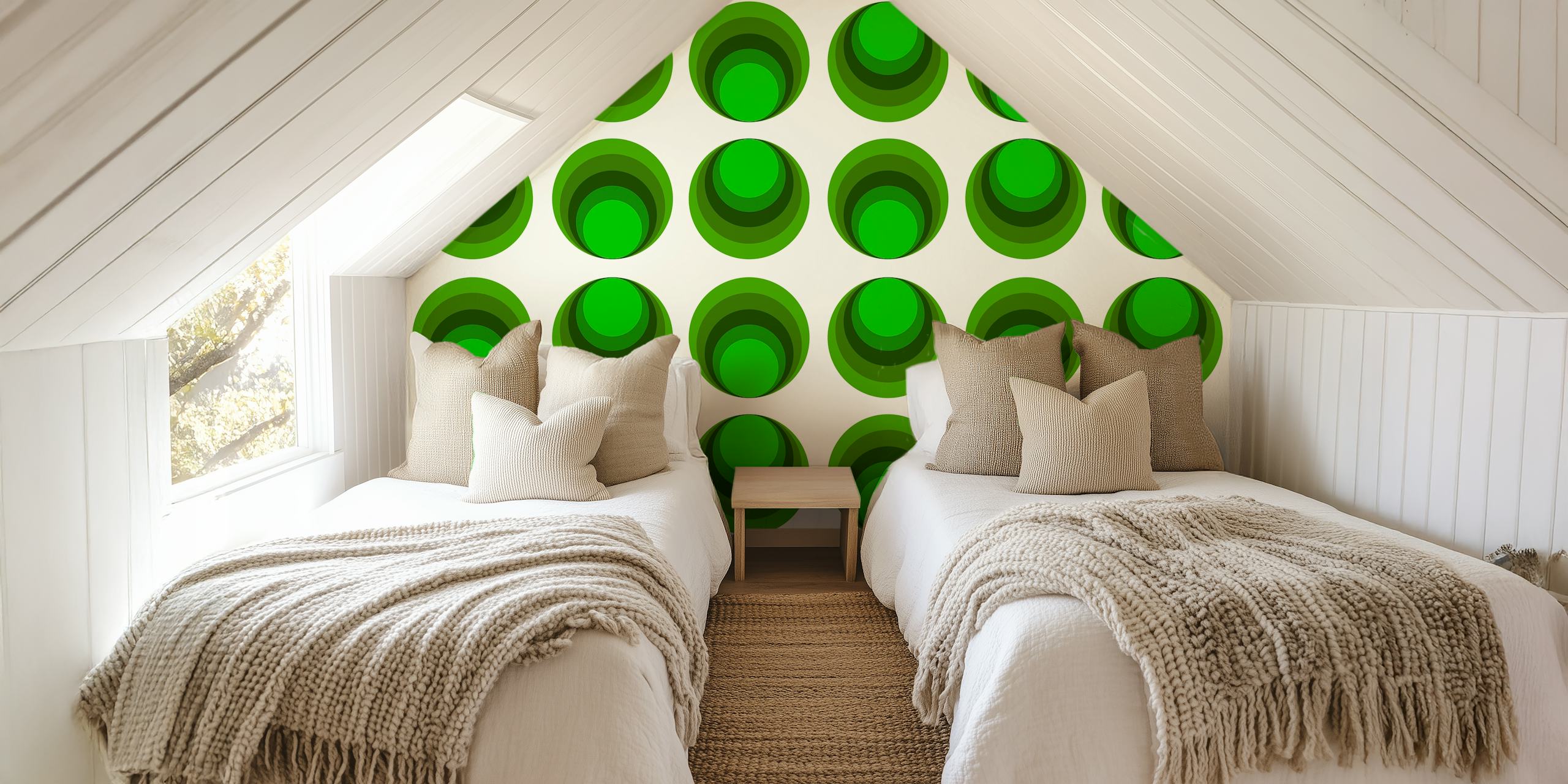 Papier peint mural motif géométrique vert inspiré des années 70