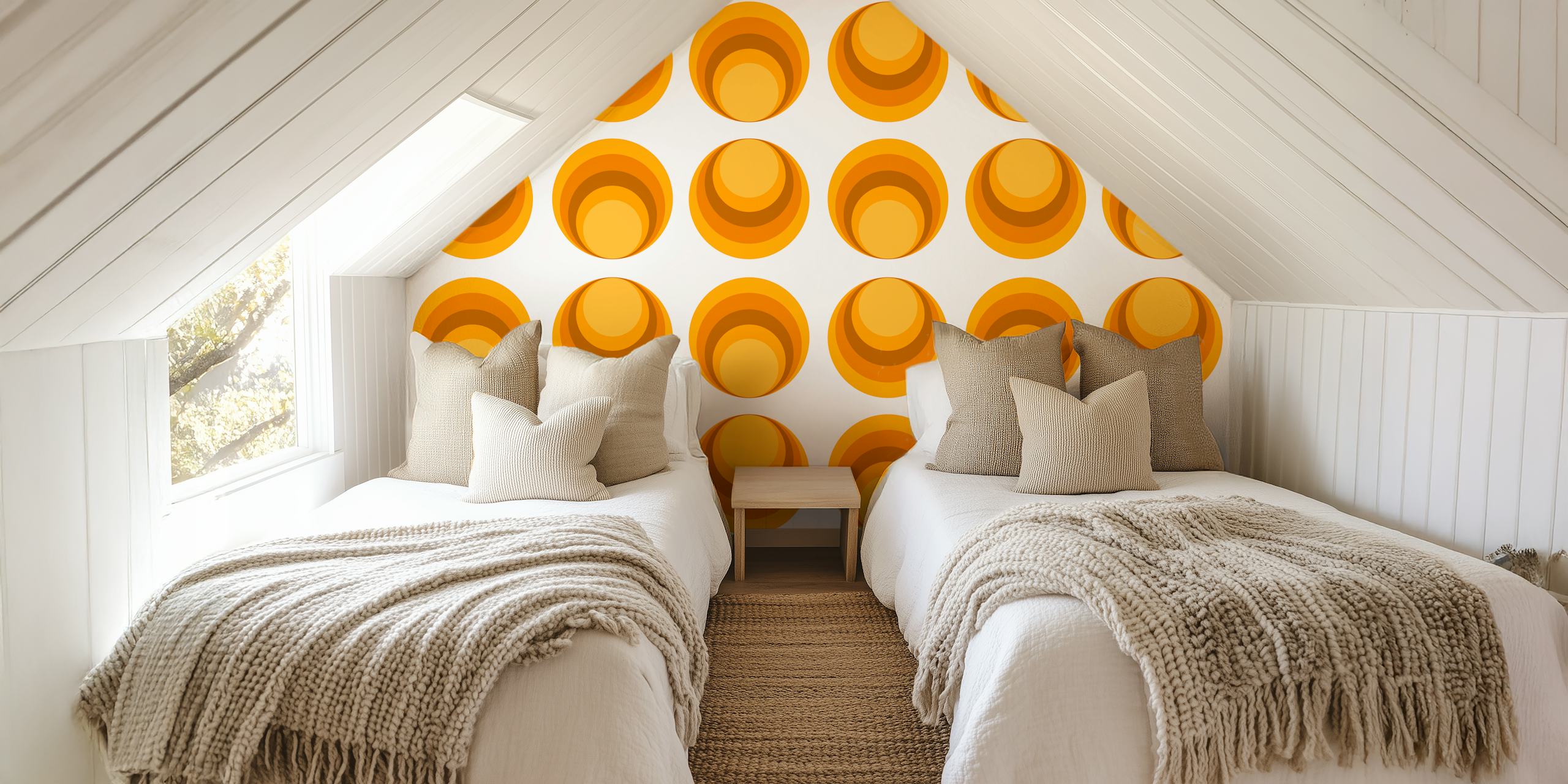Geometric orange and yellow circular patterns wallpaper
