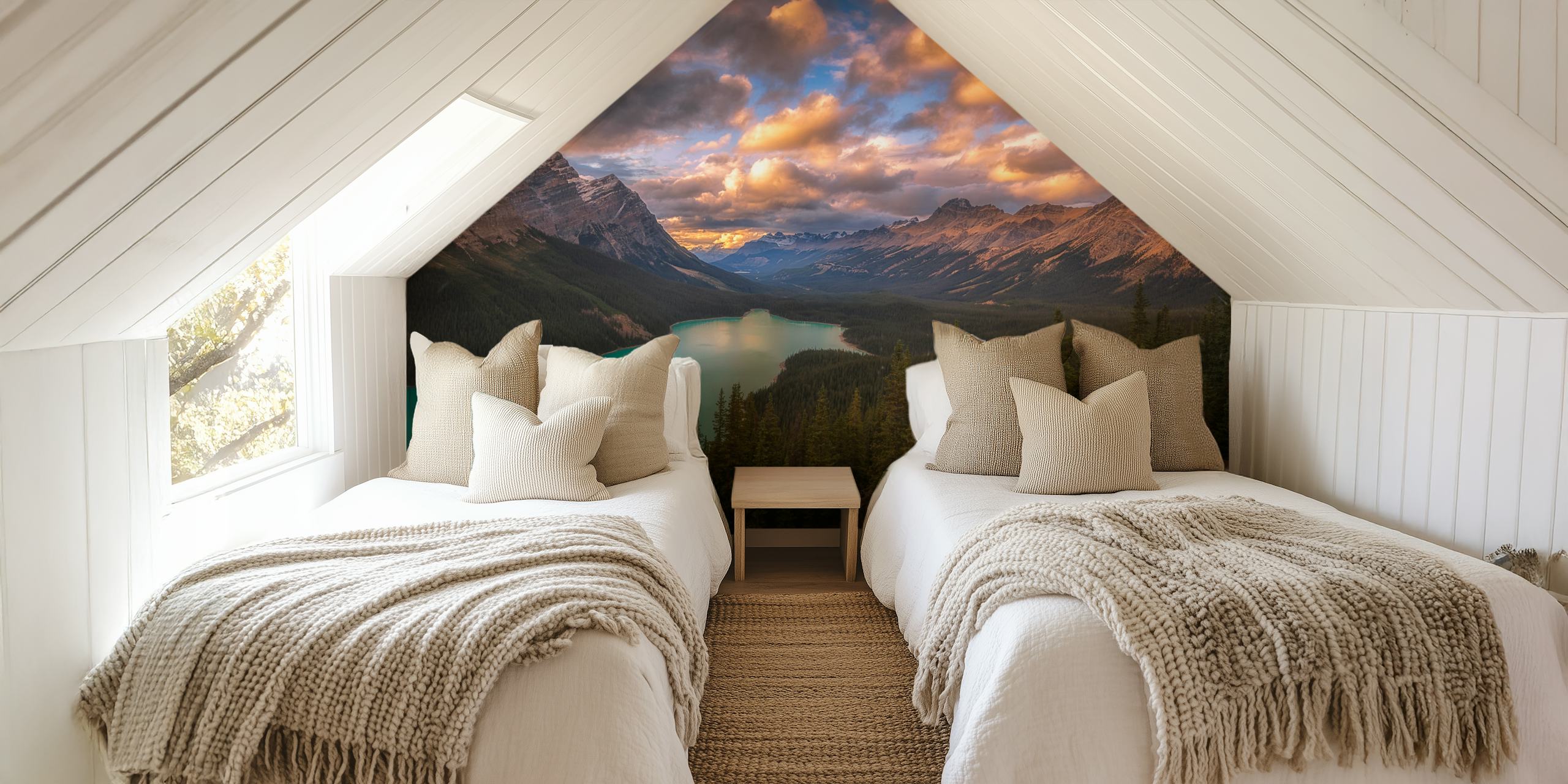 Peyto Lake at dusk wallpaper in a room