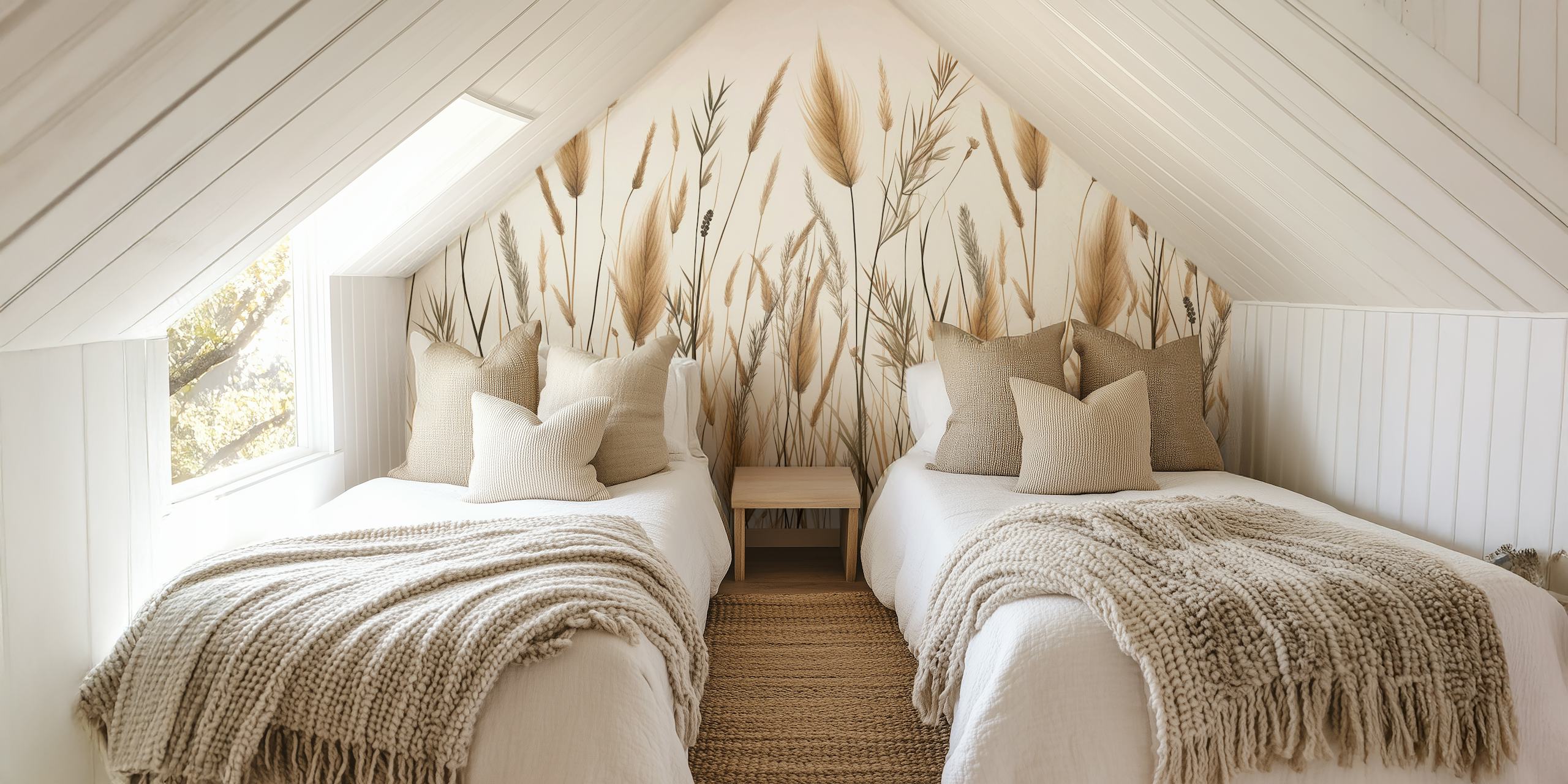 Wild Japandi Grass Botanical wall mural depicting elegant grasses on a neutral background