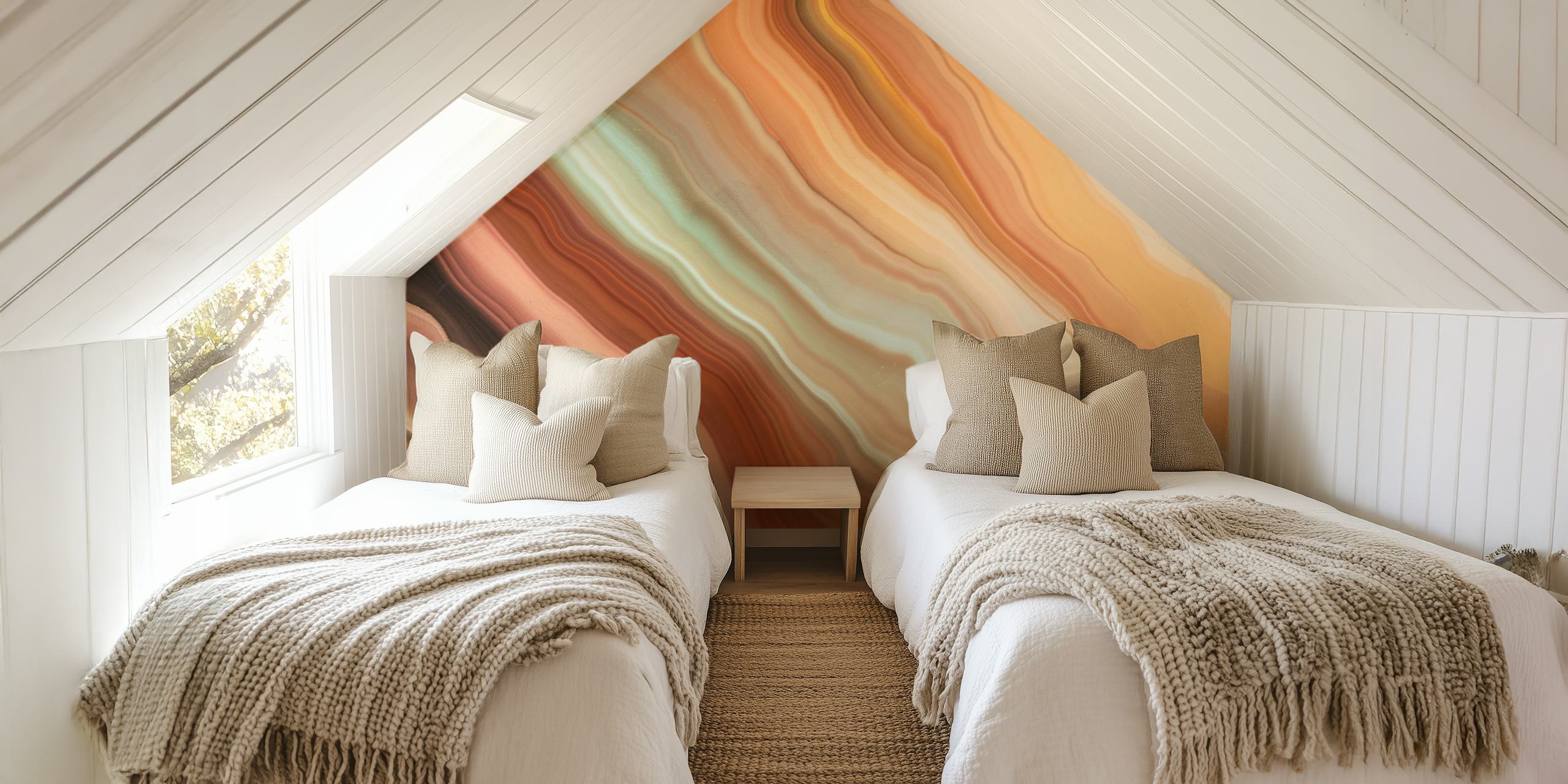 Modern marble watercolor design in peach, brown, and teal tones wallpaper