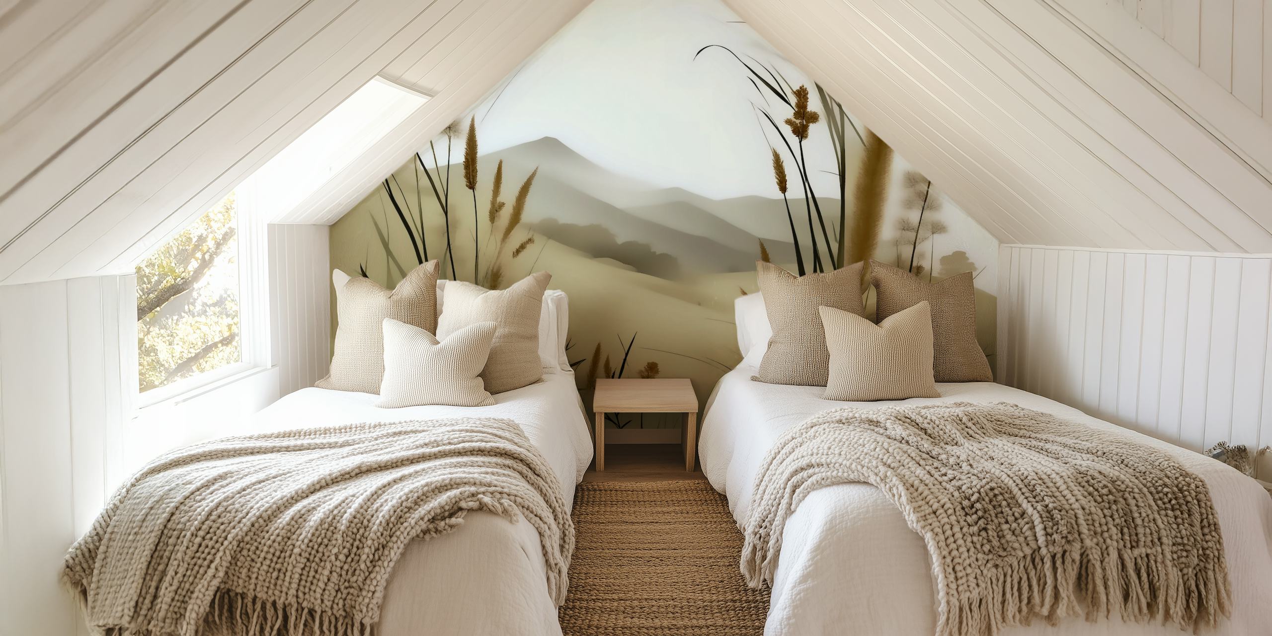 Wild flower hills with muted greens and browns wallpaper