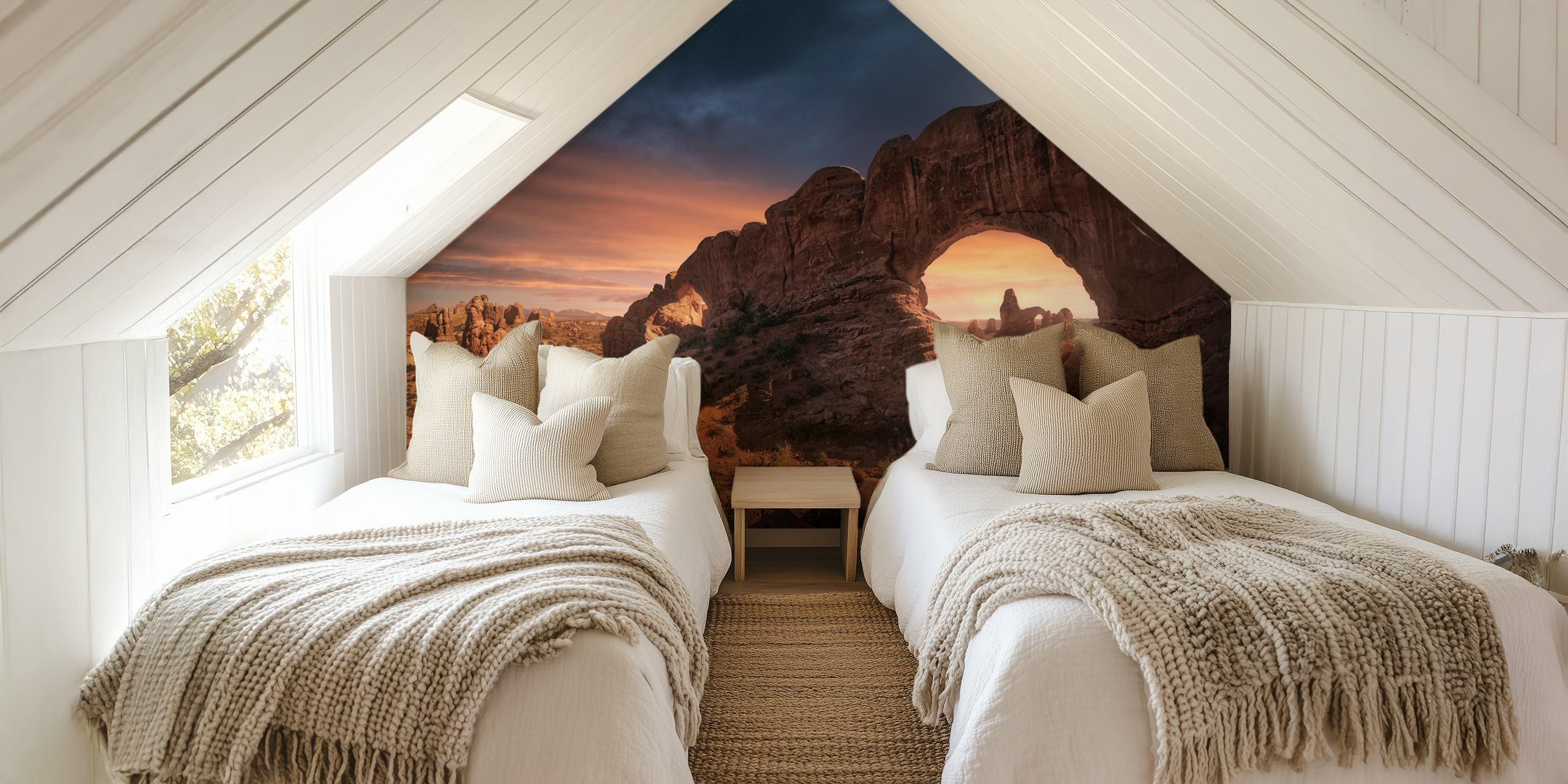 Natural rock arch formation wall mural under a dusky sky