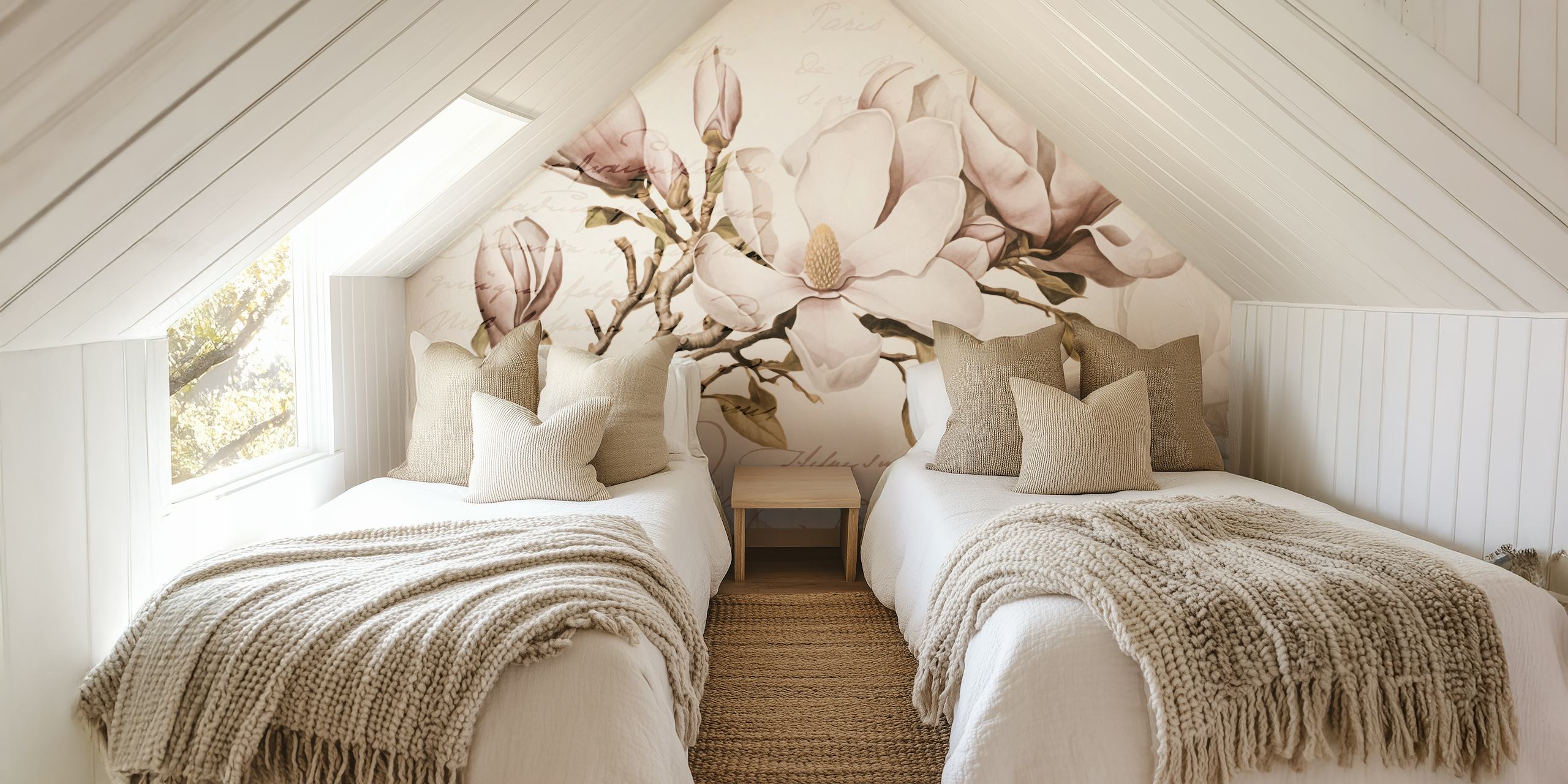 Magnolia Spring Romance carta da parati floreale in una stanza