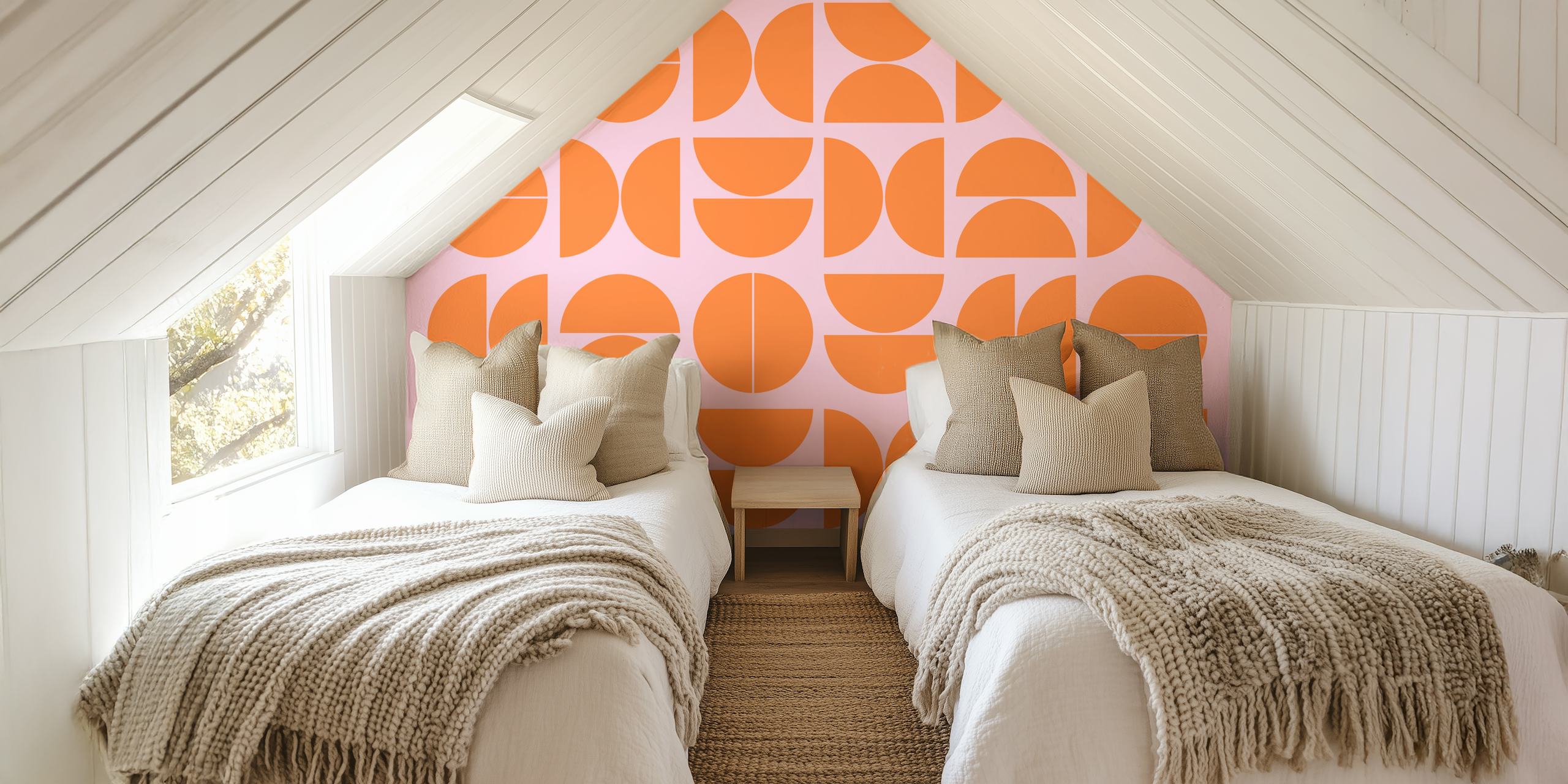 Orange Pink Mid-Century Contemporary Geometry wallpaper