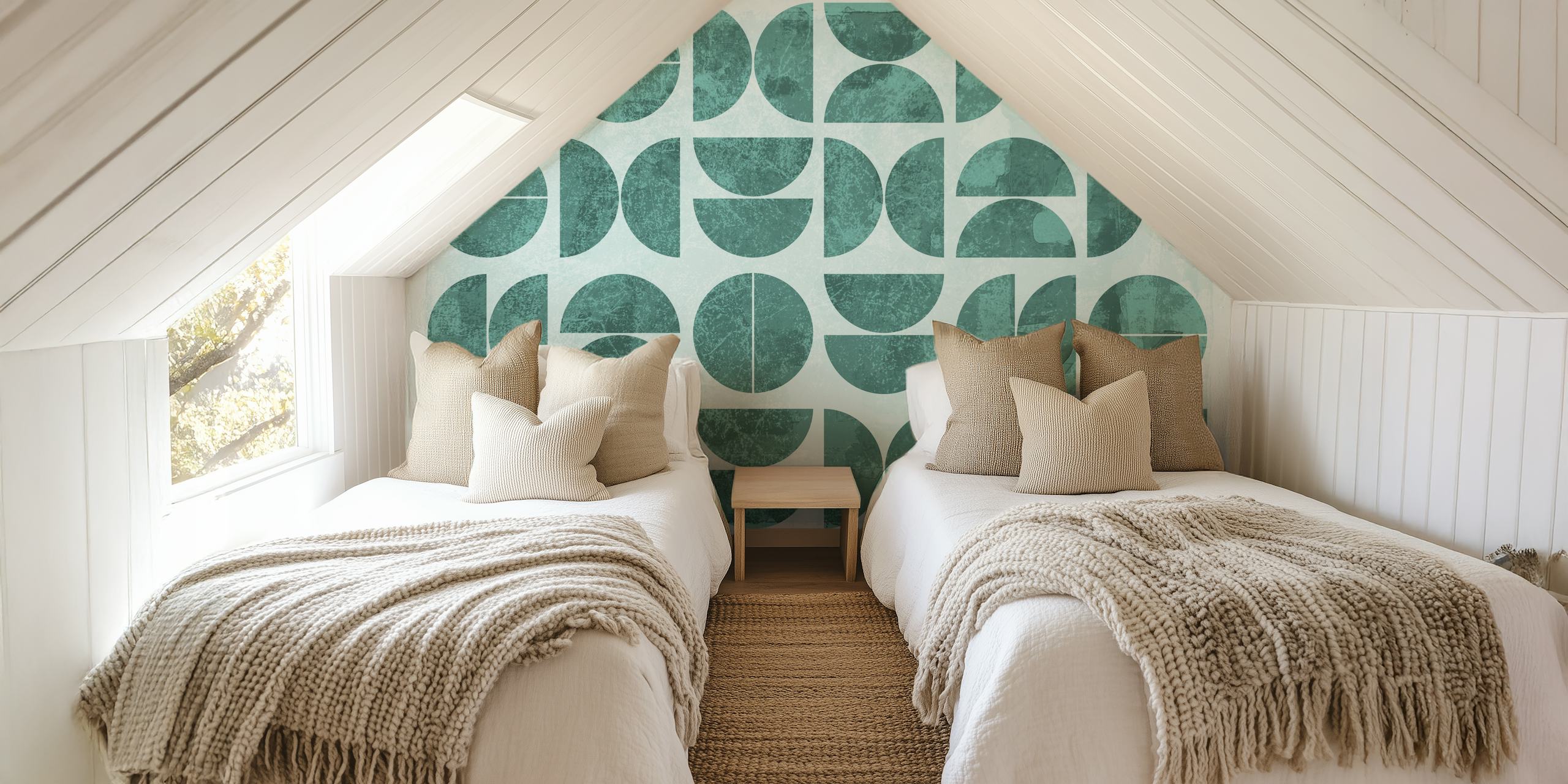 Carta da parati geometrica verde moderna in una stanza