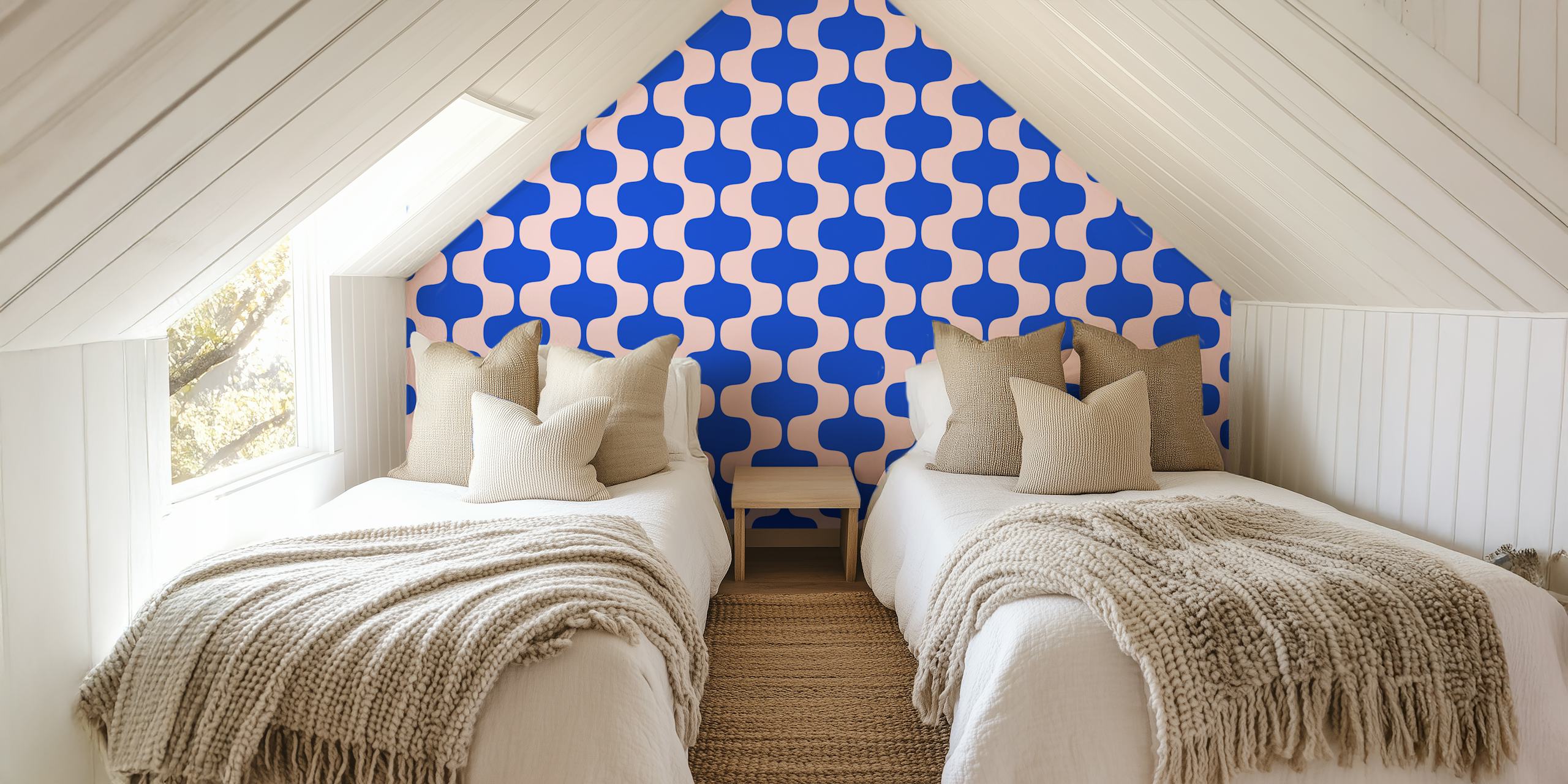 Blue wavy stripes wallpaper in a vintage style