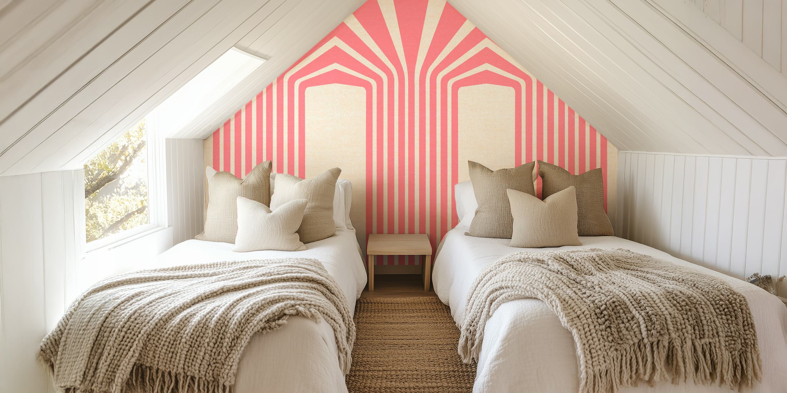Bold Luxury Stripes Pink zidni mural s različitim debljinama linija u nijansama ružičaste i krem boje