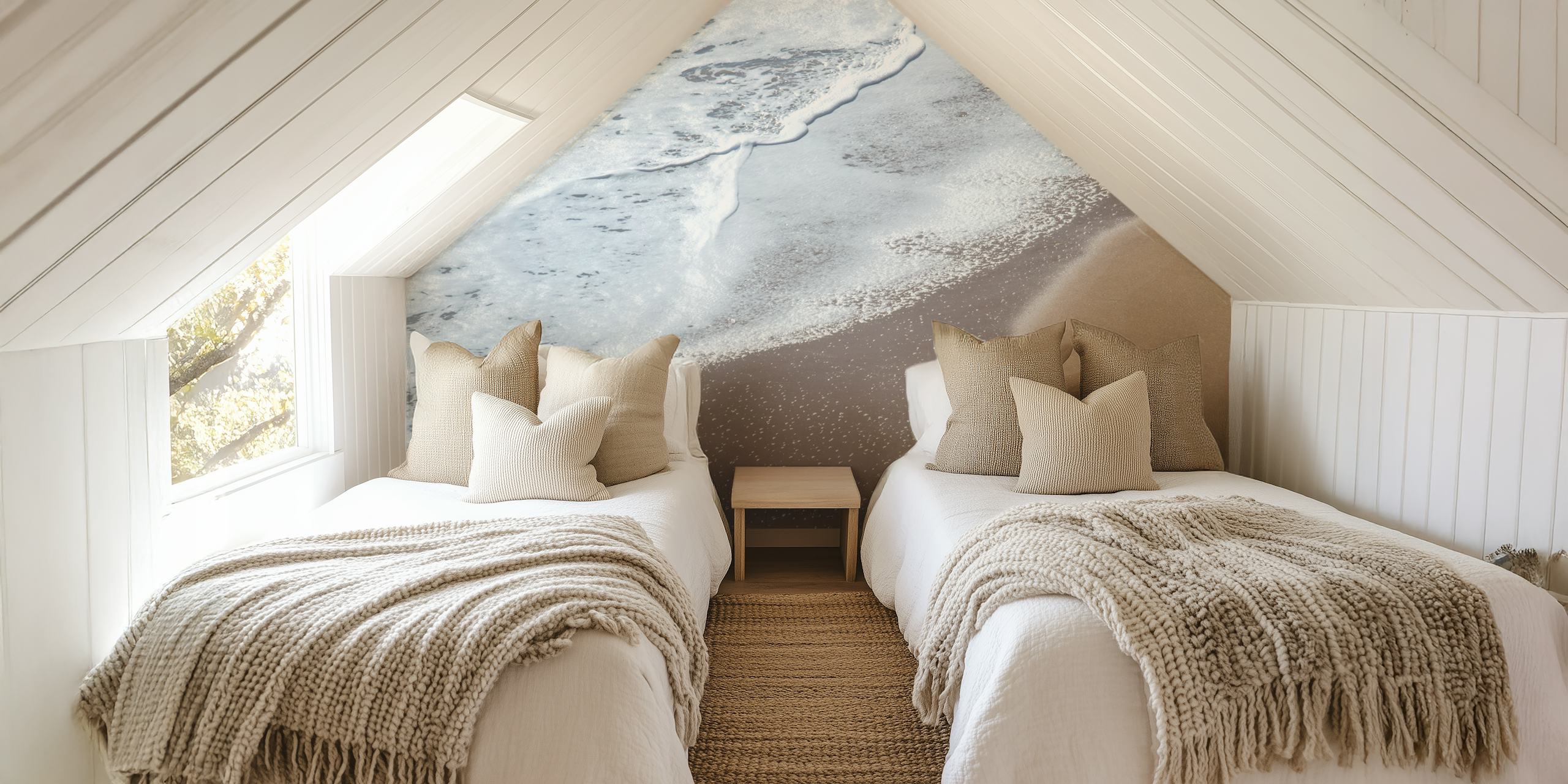 Beach waves meeting sandy shore, natural colors wallpaper