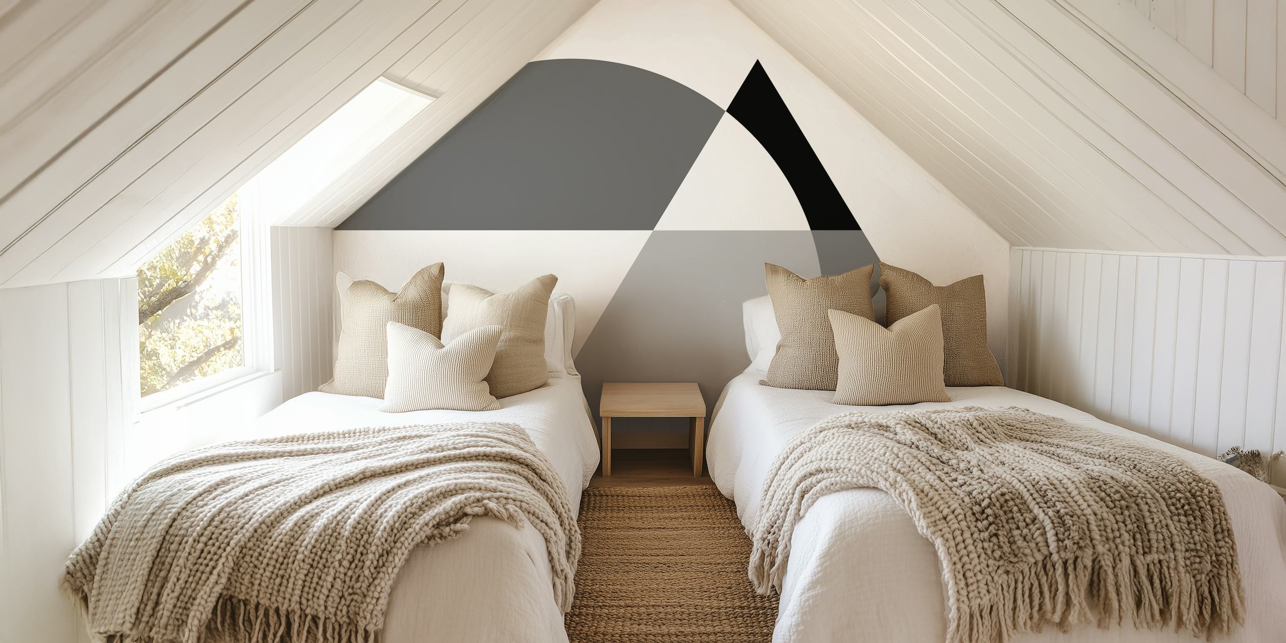 Black and white geometric abstract wallpaper in a room