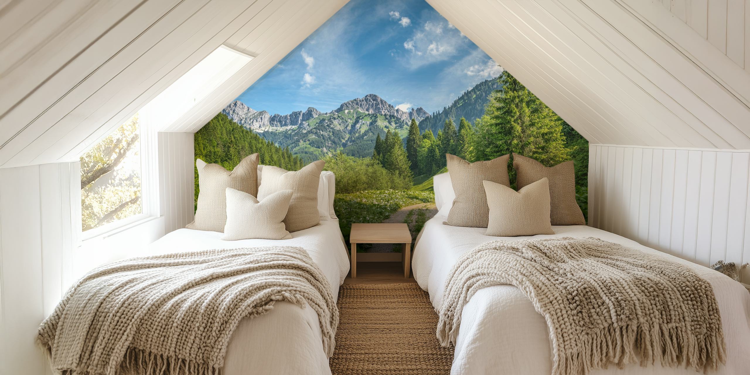 Tannheimer Mountain-tapet vist i et rum