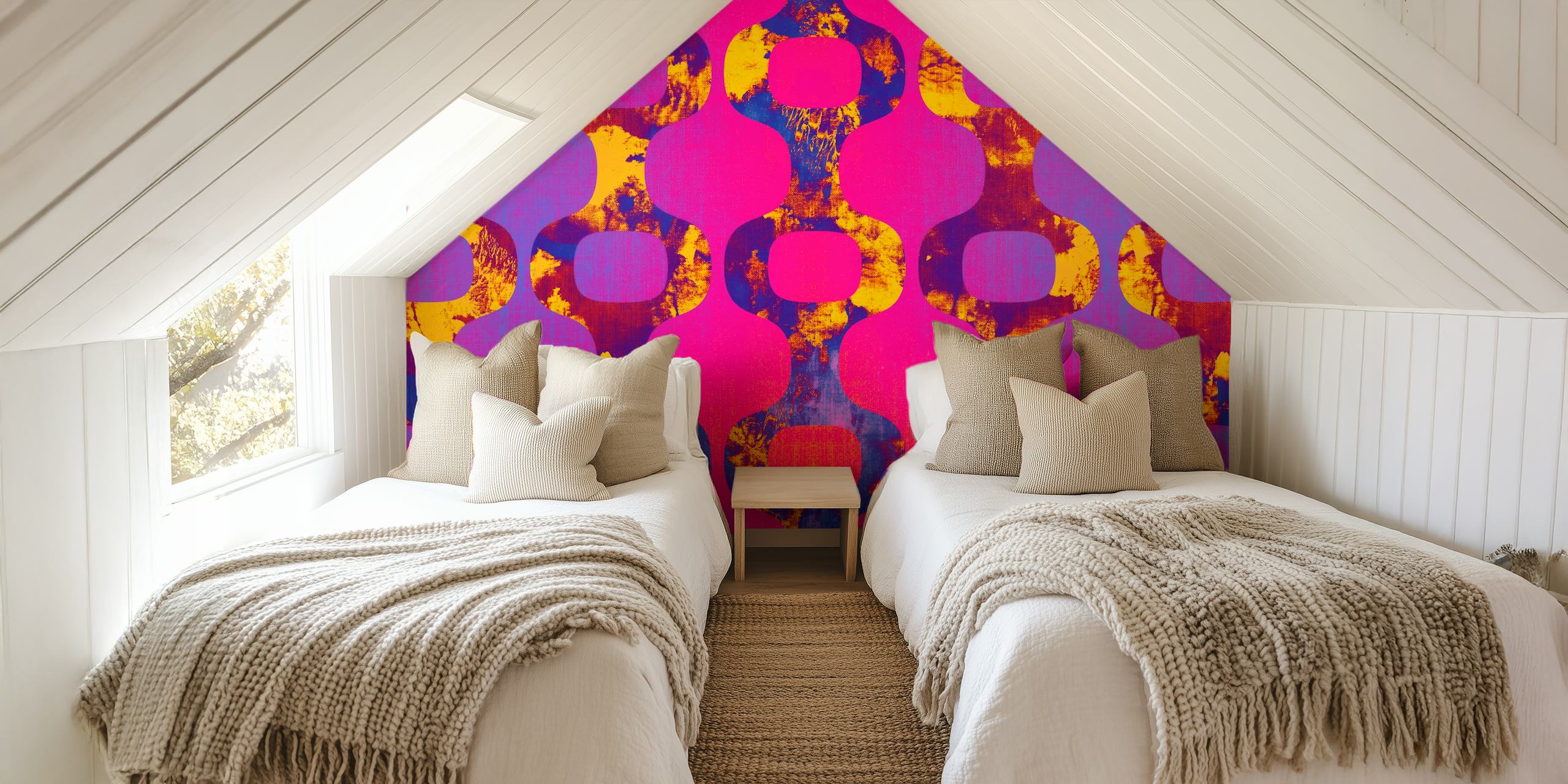 Vivid 80s Pop Art wallpaper displayed in a room