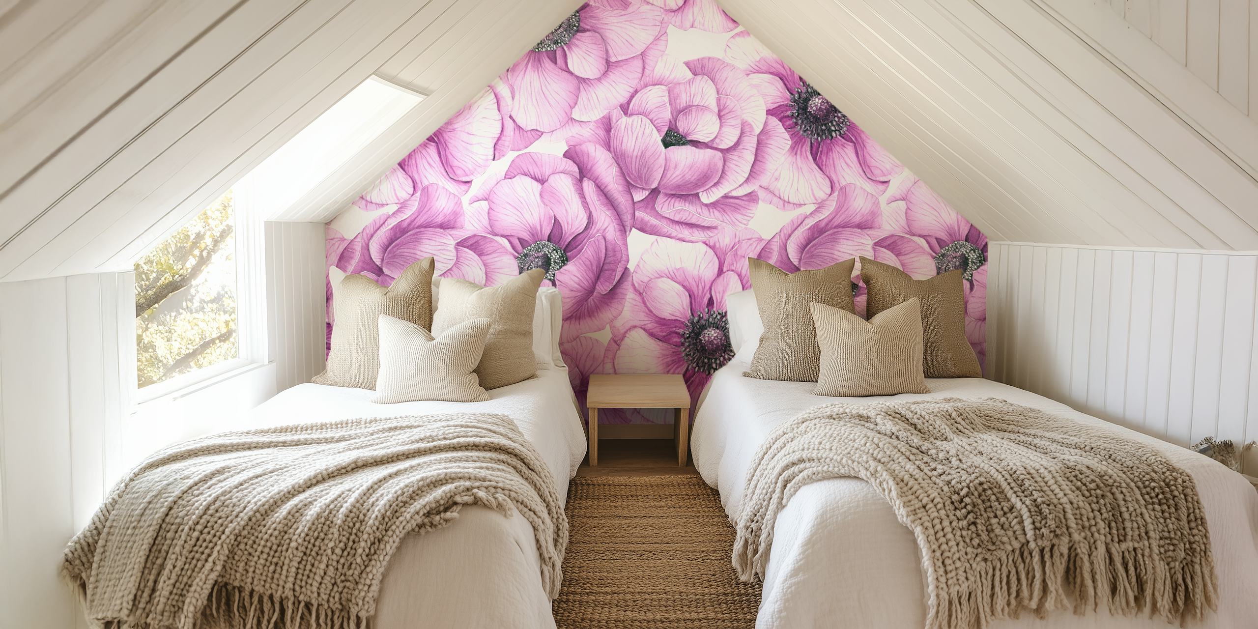 Pink anemone flowers with detailed petals floral wallpaper