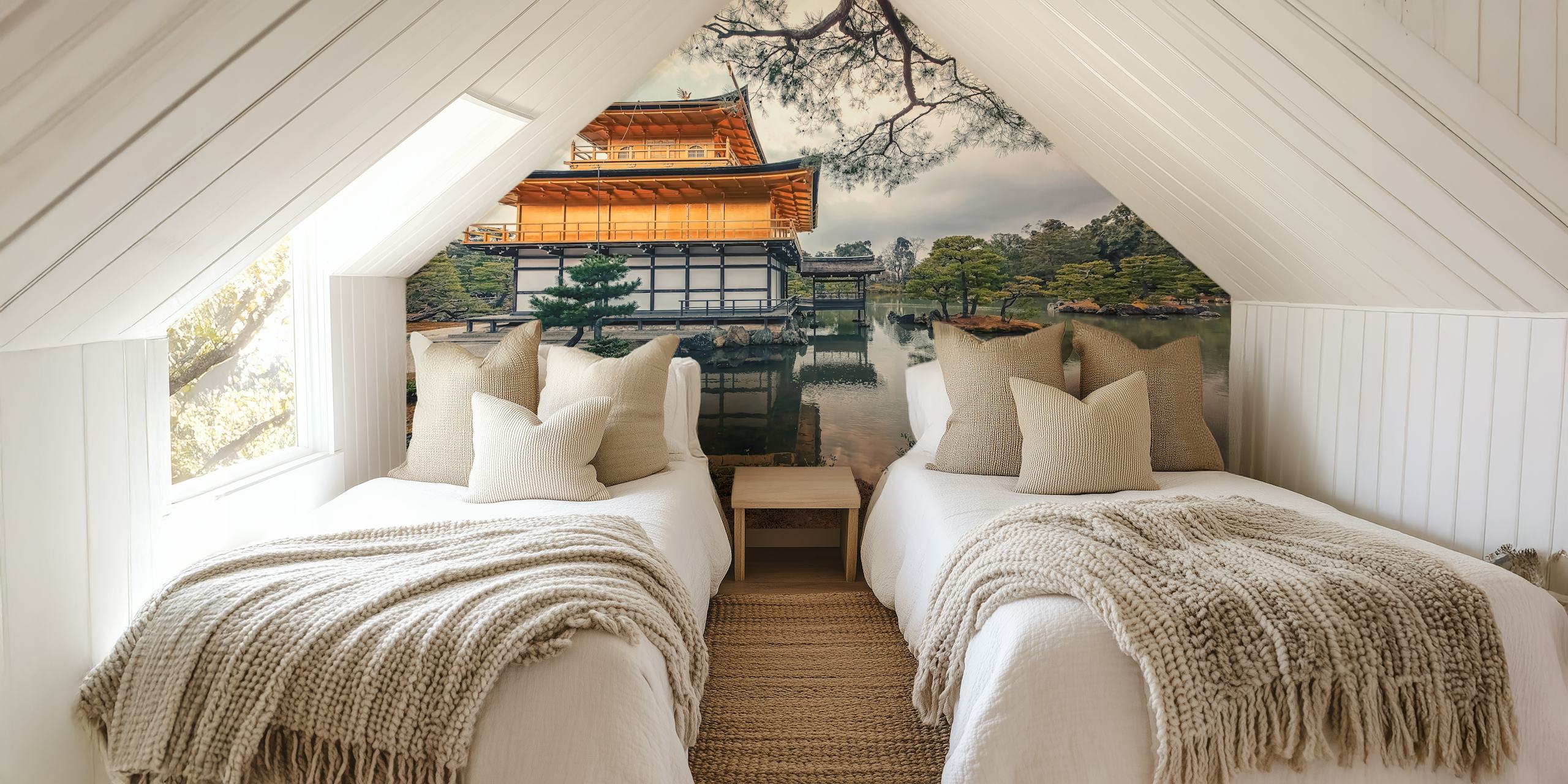 Fototapeta Pagoda Kinkaku-ji s poklidnými odlesky vody a zelení