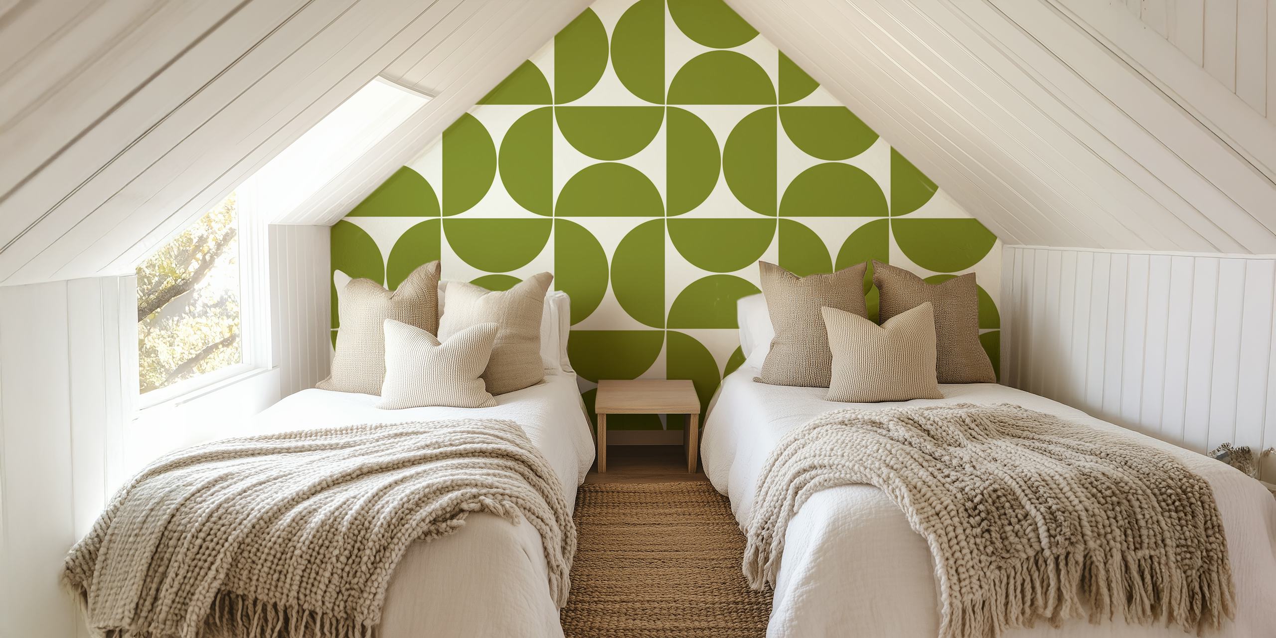 Geometric green and white pattern mid-century modern wallpaper