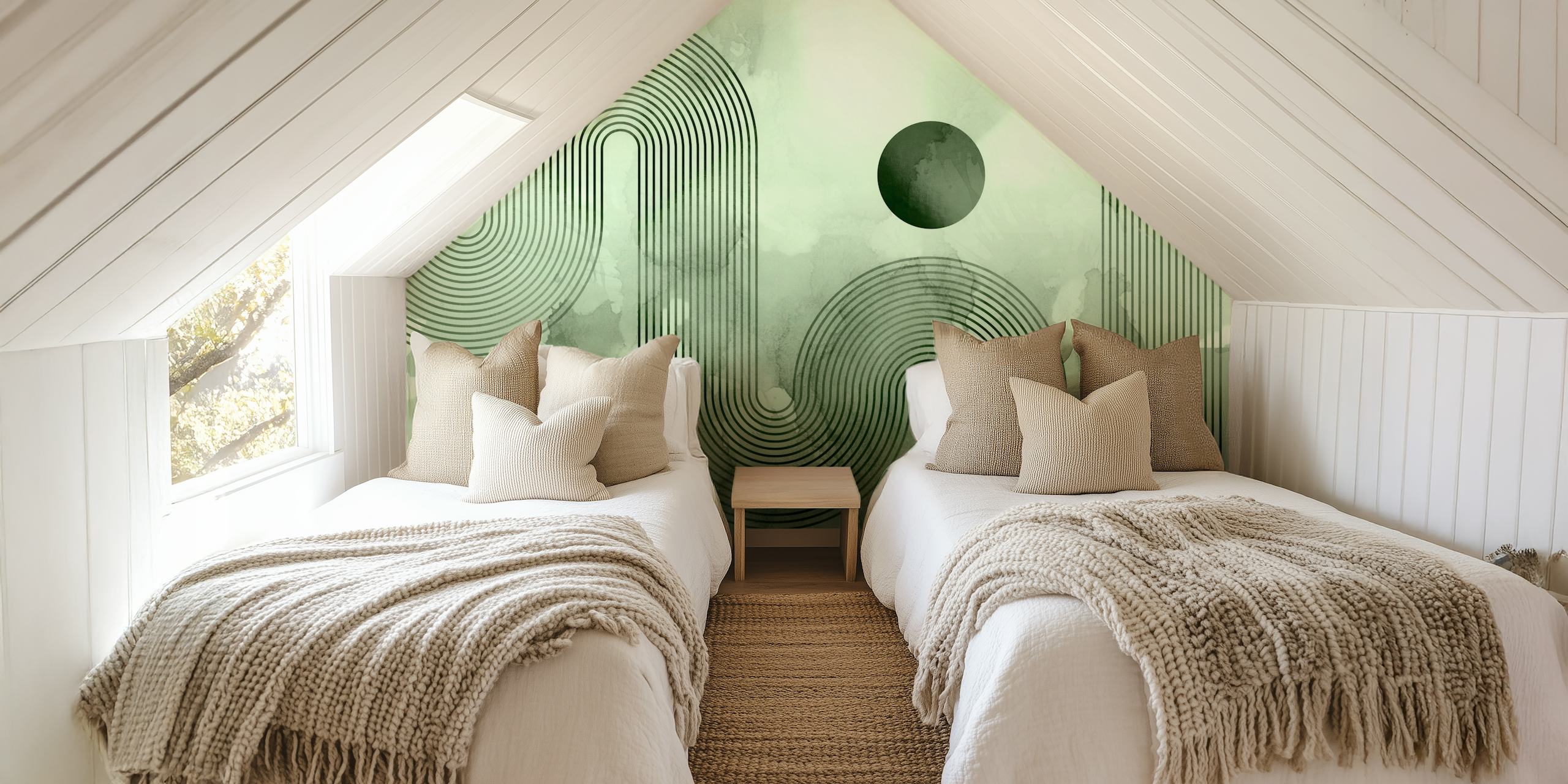 Abstract line art design with green tones and circular elements wallpaper